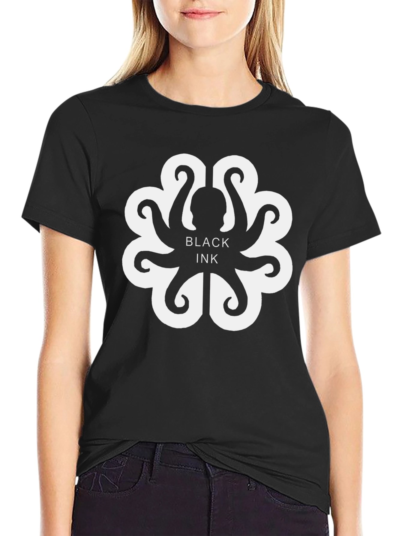 Black Ink Octopus Graphic T-Shirt