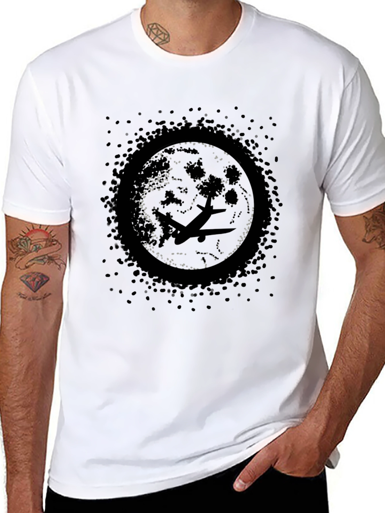 Airplane Moon Graphic Tee - Mens Black T-Shirt