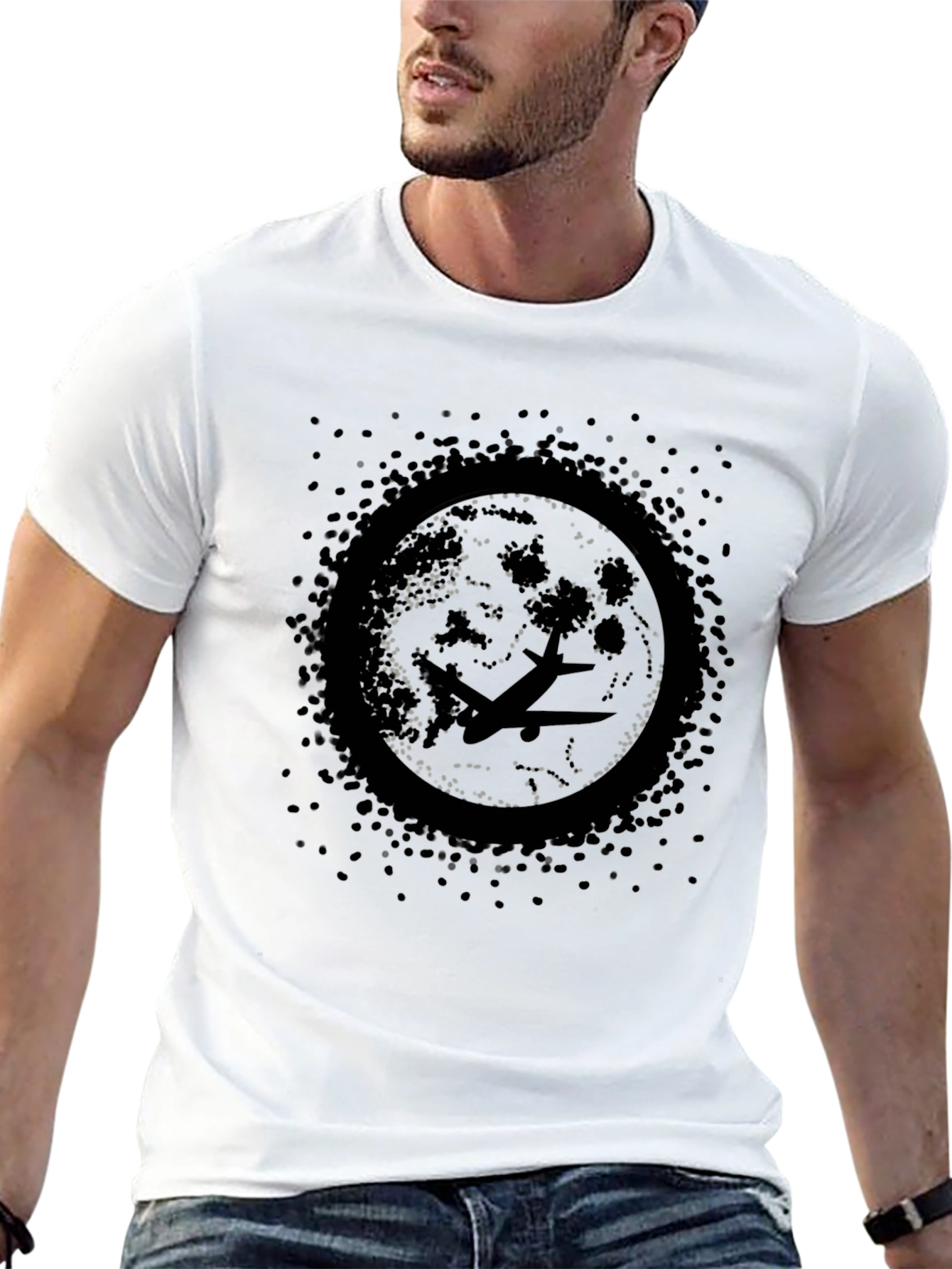 Airplane Moon Graphic Tee - Mens Black T-Shirt