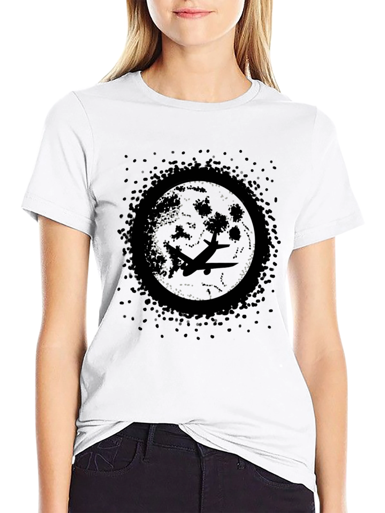 Airplane Moon Graphic Tee - Mens Black T-Shirt