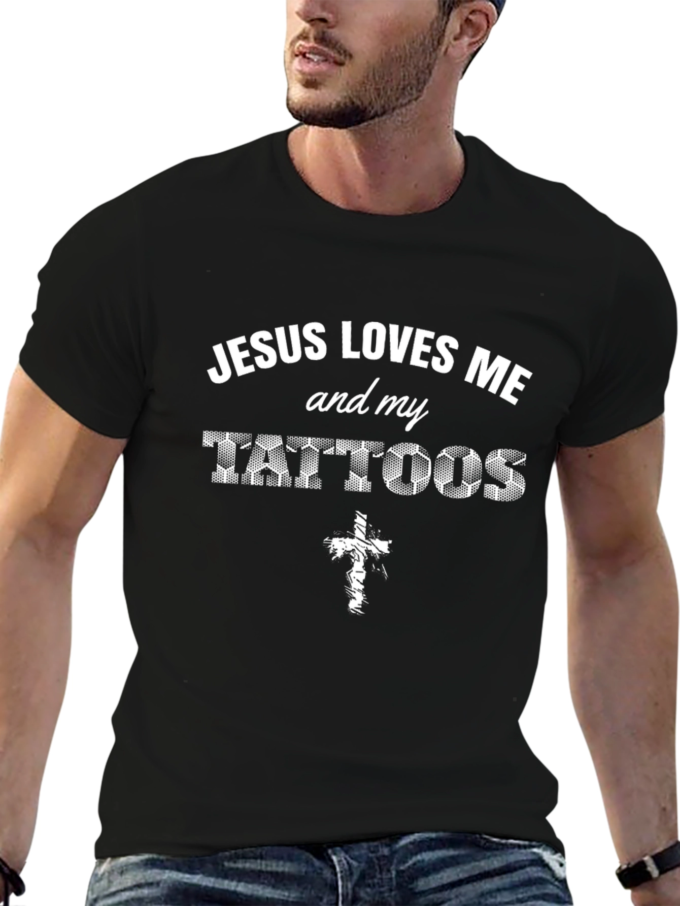 Jesus Loves Me and My Tattoos Black T-Shirt
