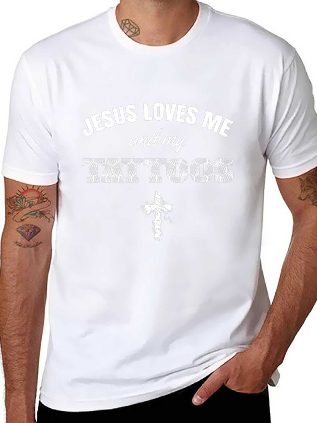 Jesus Loves Me and My Tattoos Black T-Shirt