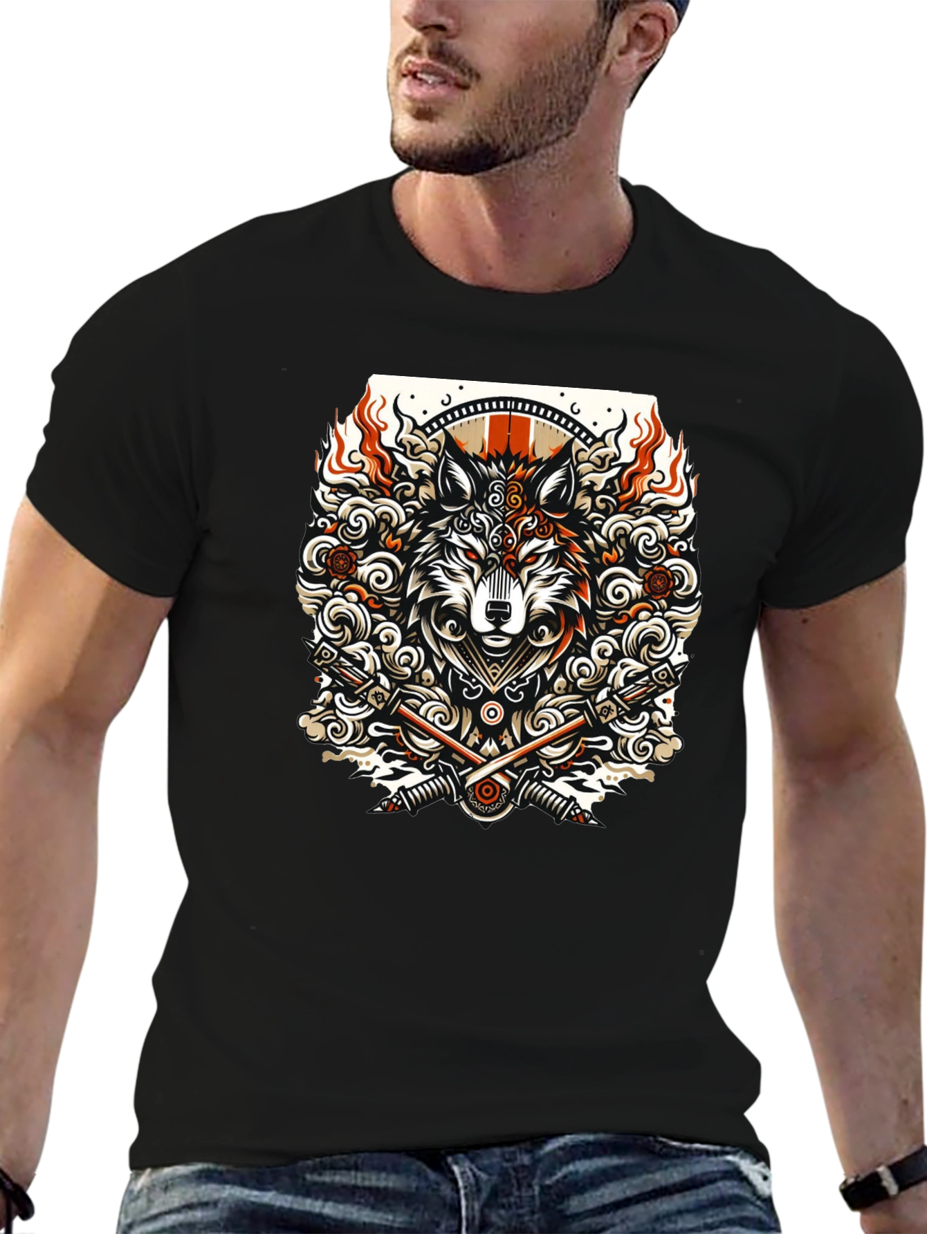 Wolf Graphic Tee - Black Cotton Blend