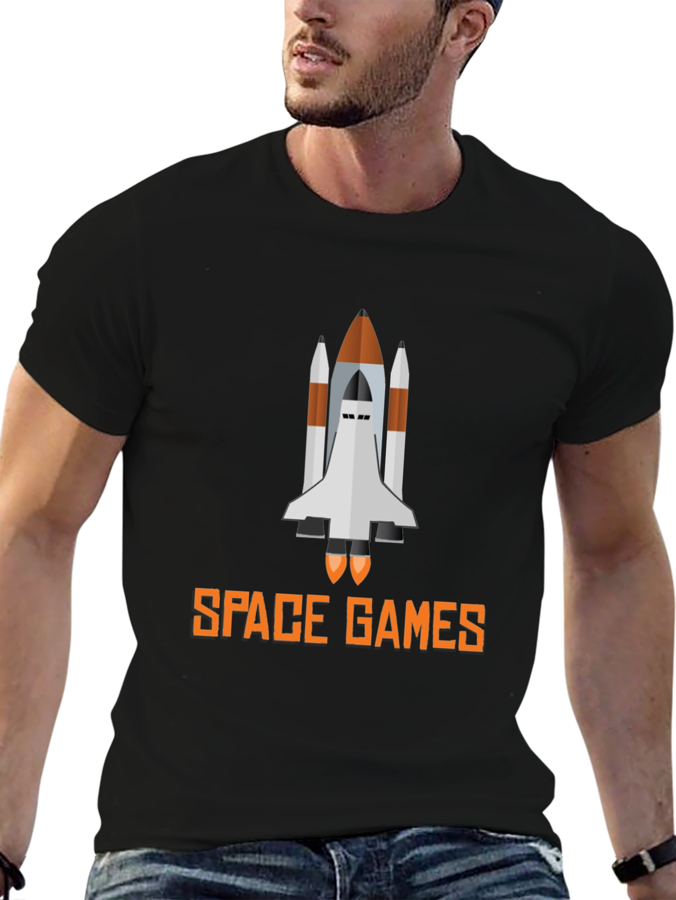 Space Games Graphic Tee - Black Casual T-Shirt