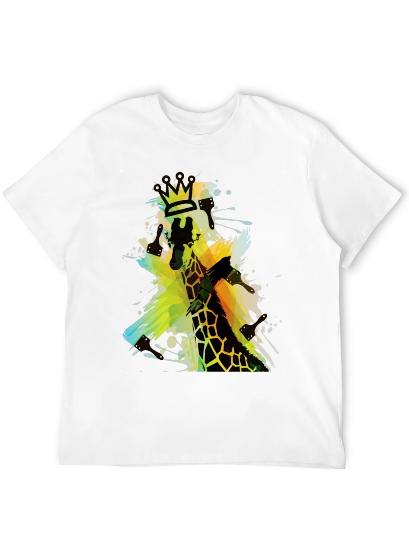 Giraffe King Mens Black Graphic T-Shirt
