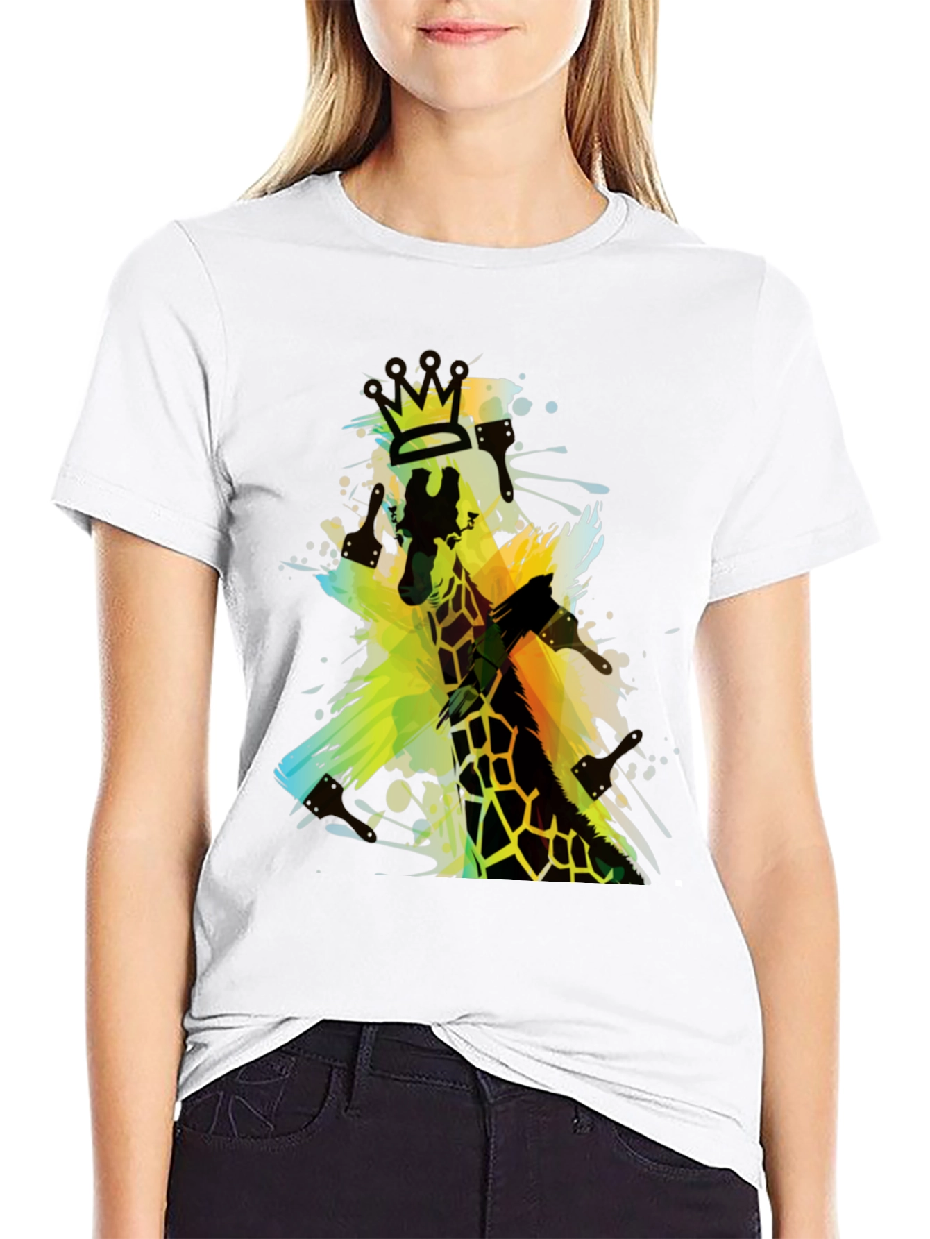 Giraffe King Mens Black Graphic T-Shirt