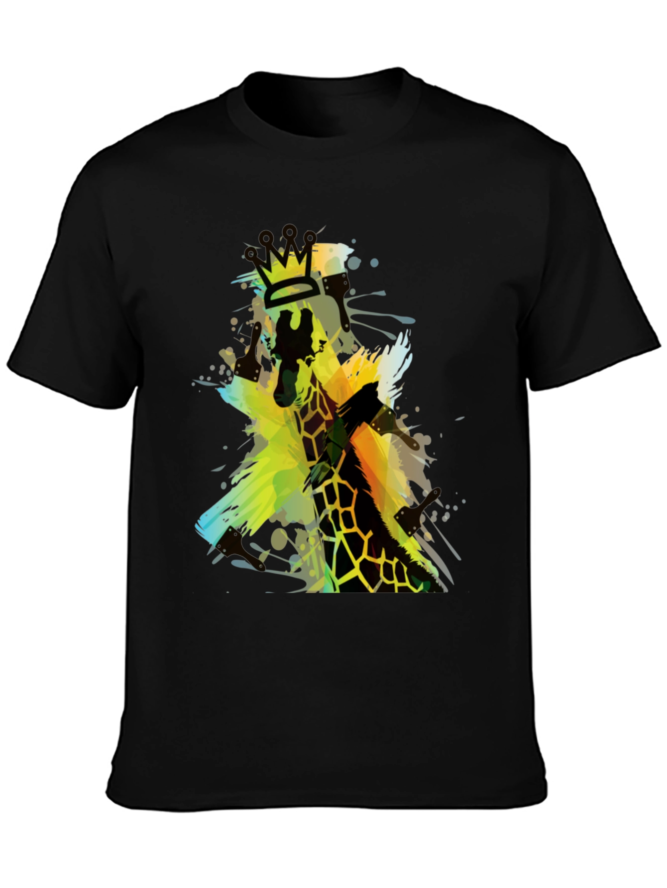 Giraffe King Mens Black Graphic T-Shirt