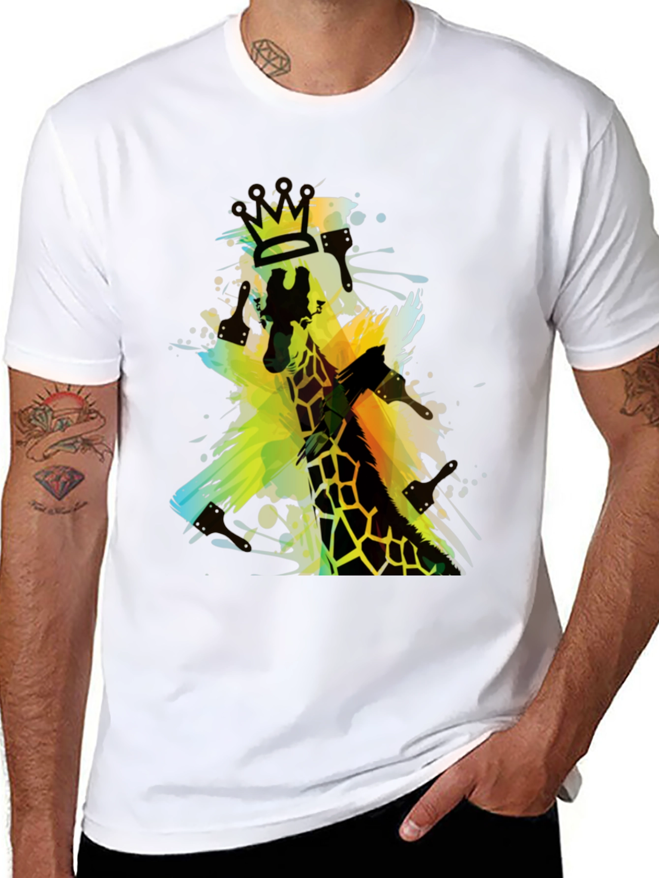 Giraffe King Mens Black Graphic T-Shirt