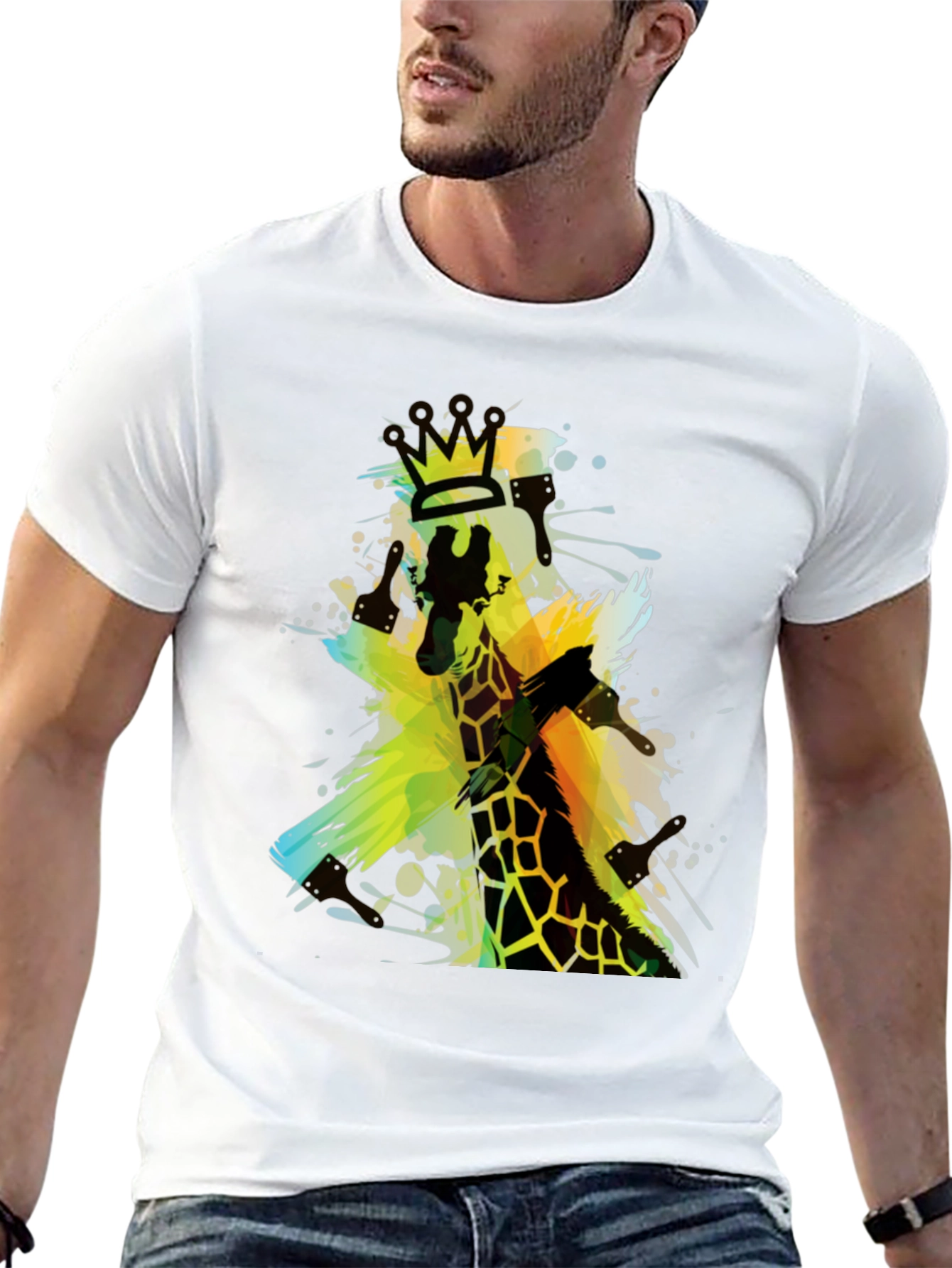 Giraffe King Mens Black Graphic T-Shirt