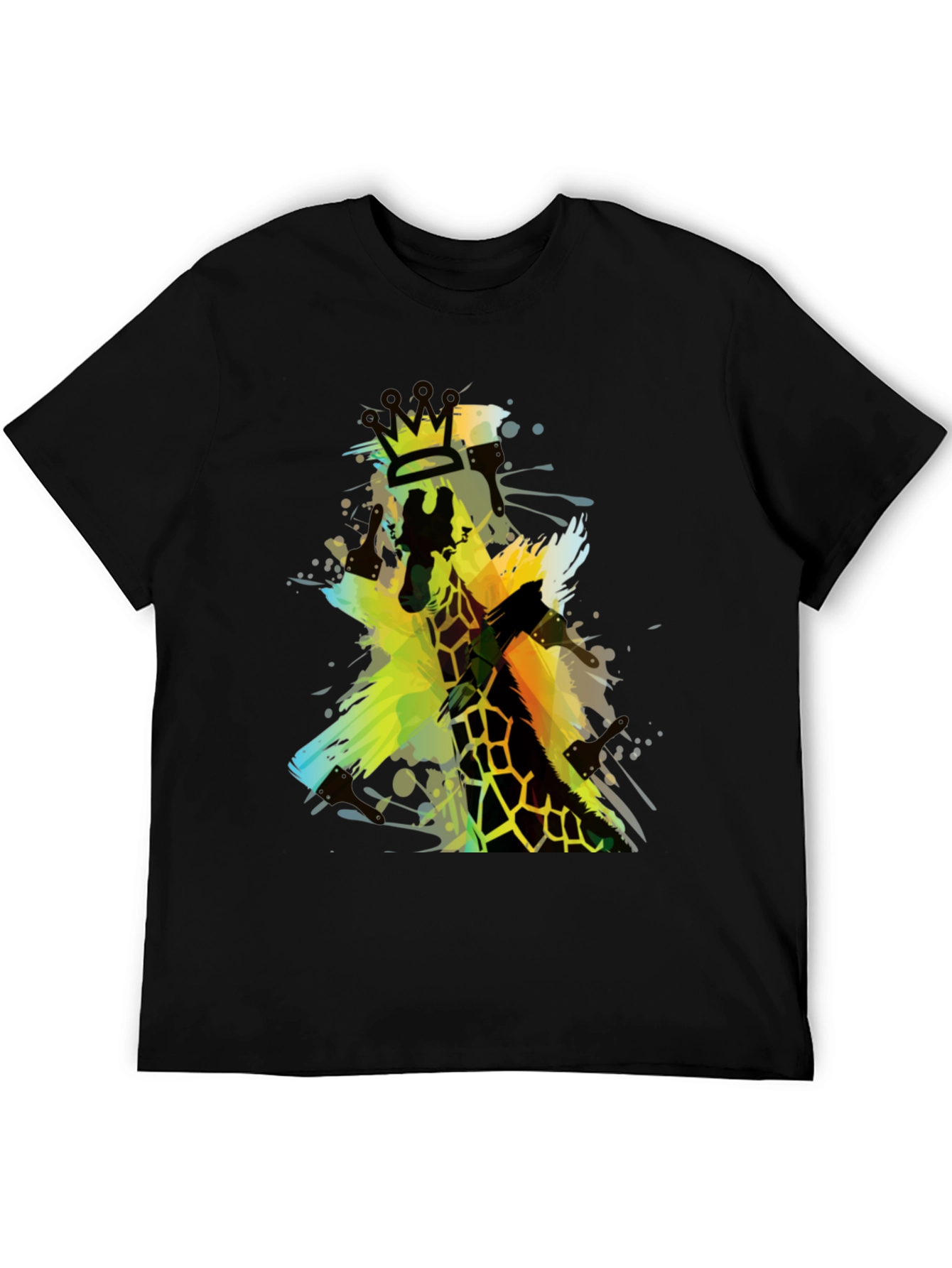 Giraffe King Mens Black Graphic T-Shirt