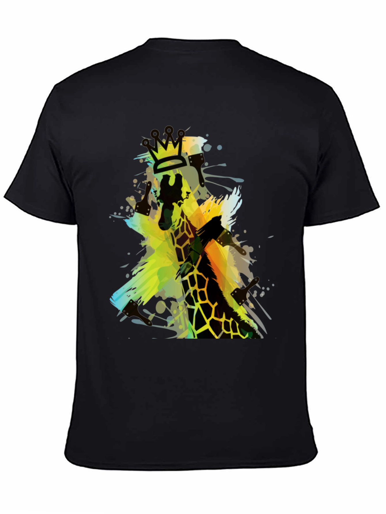 Giraffe King Mens Black Graphic T-Shirt
