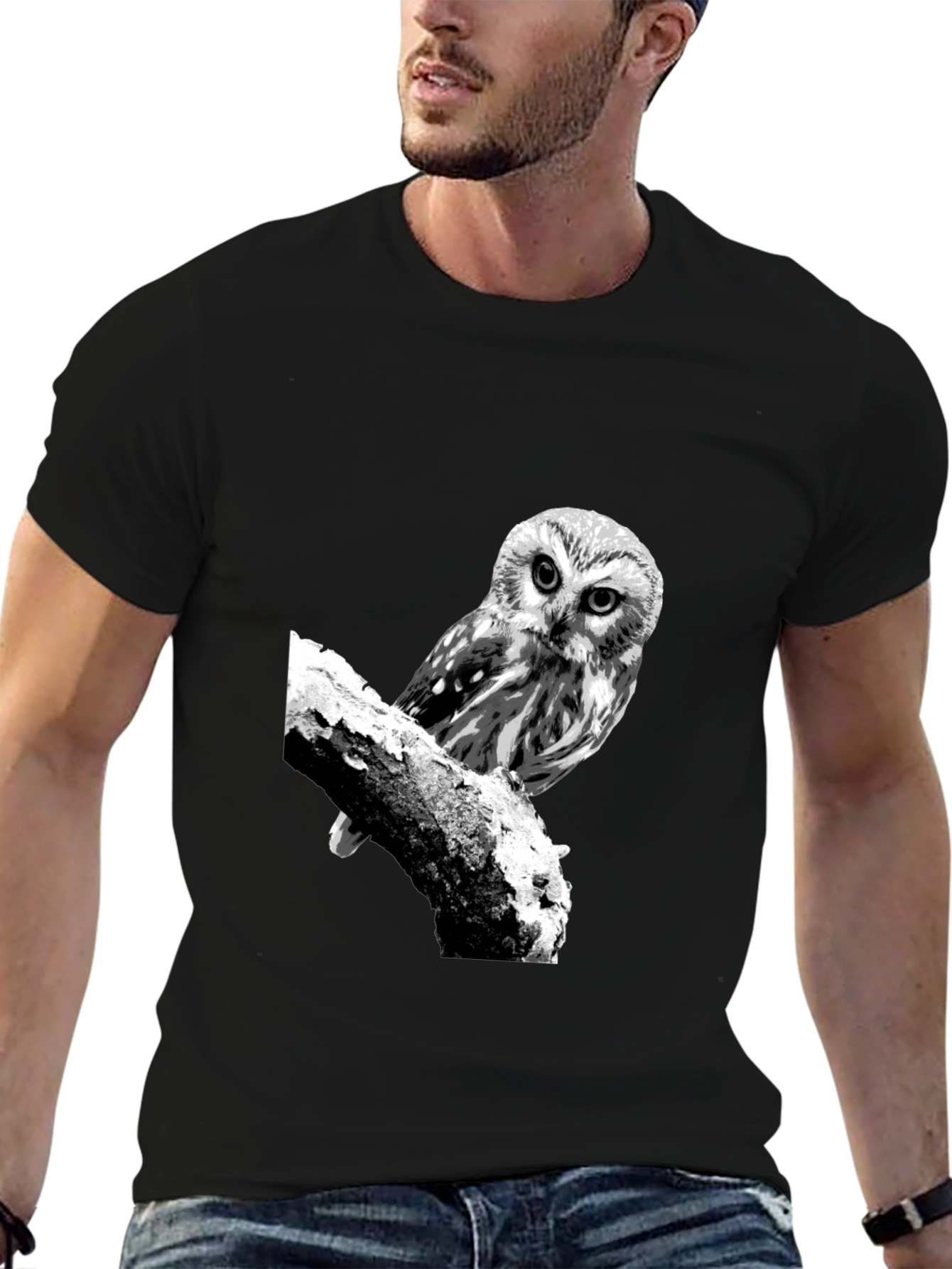 Owl Graphic Tee - Black Cotton T-Shirt