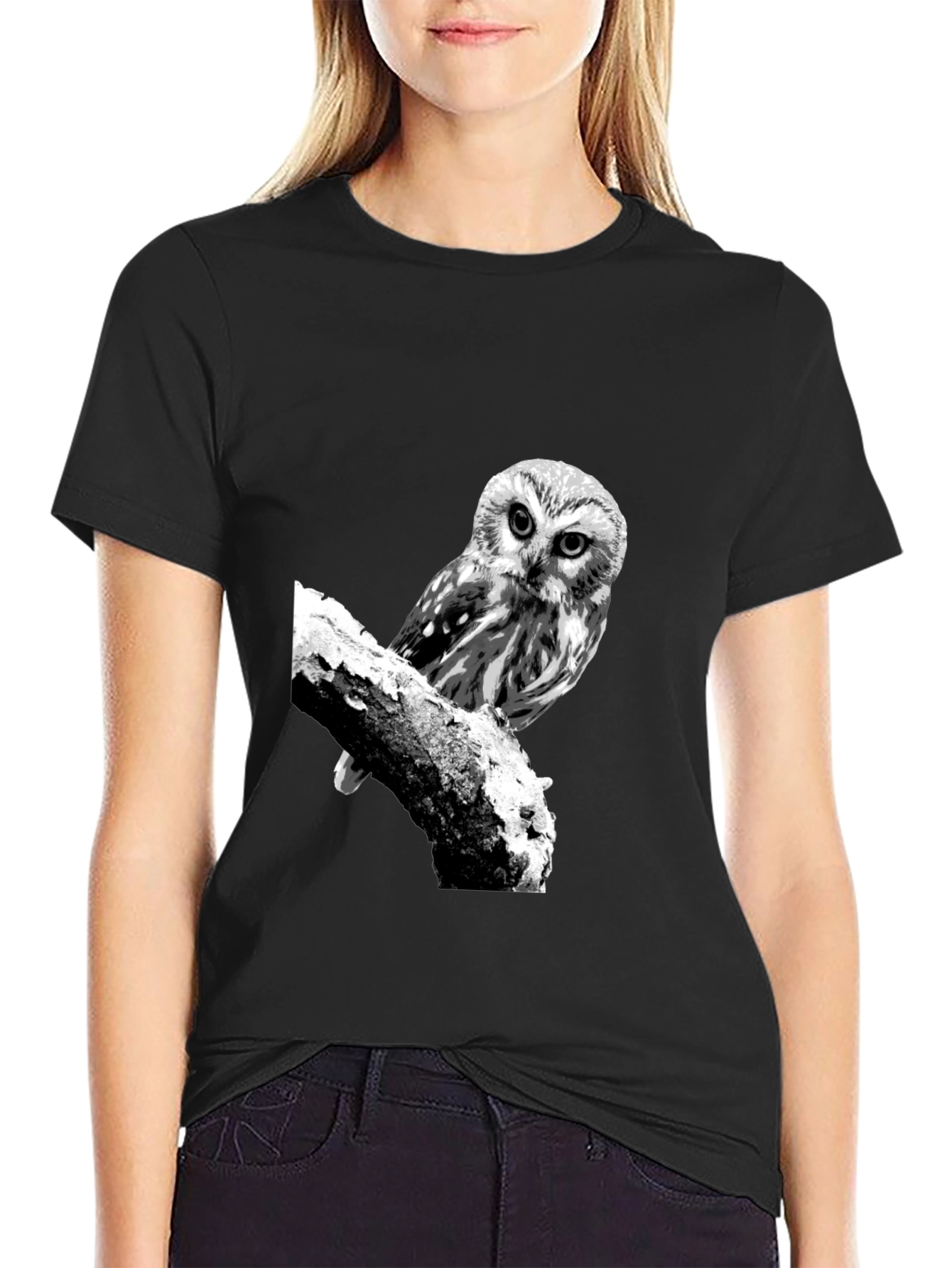 Owl Graphic Tee - Black Cotton T-Shirt