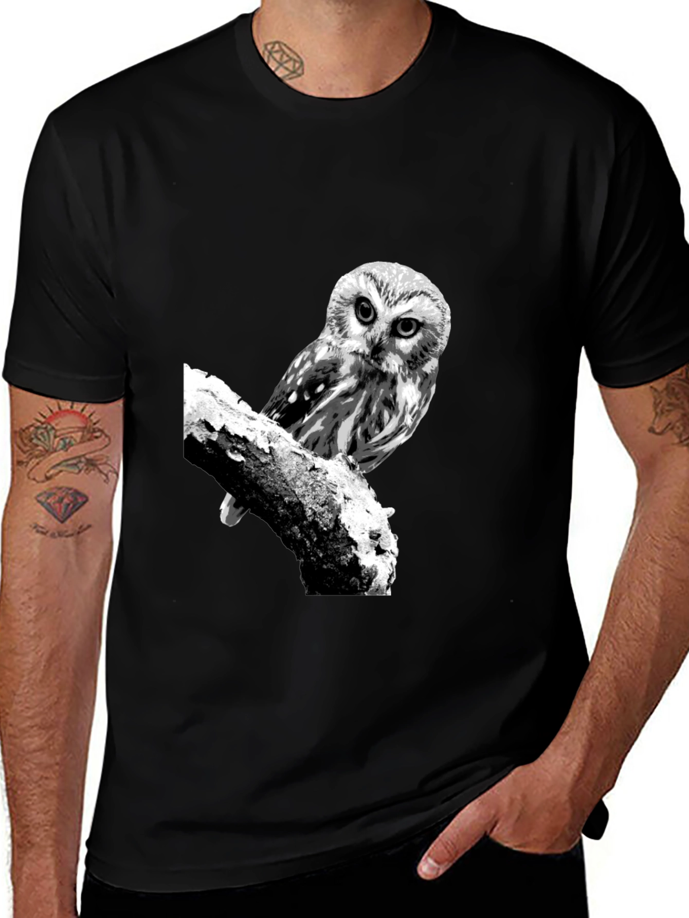 Owl Graphic Tee - Black Cotton T-Shirt