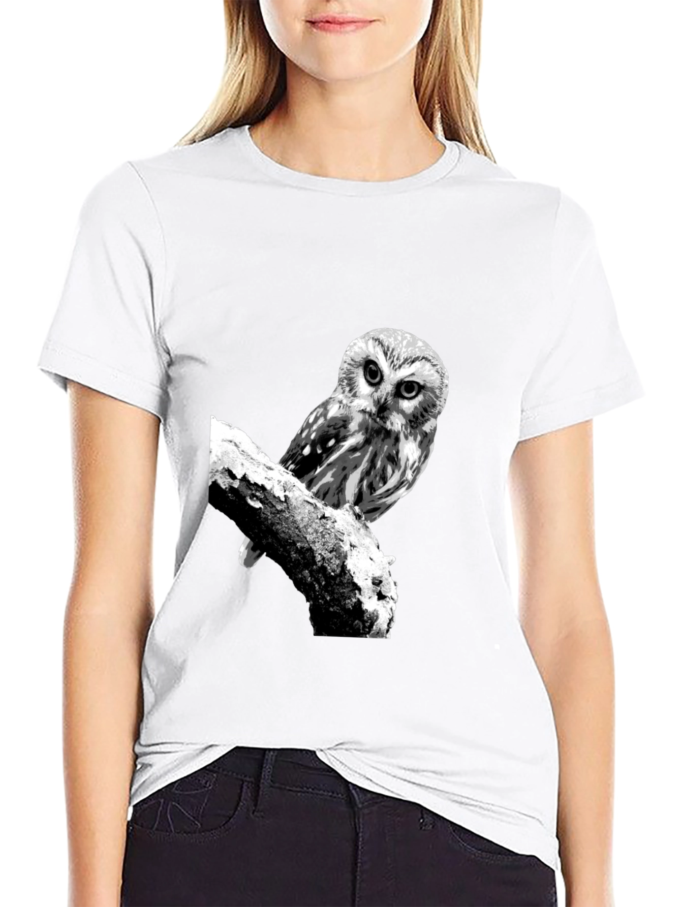 Owl Graphic Tee - Black Cotton T-Shirt