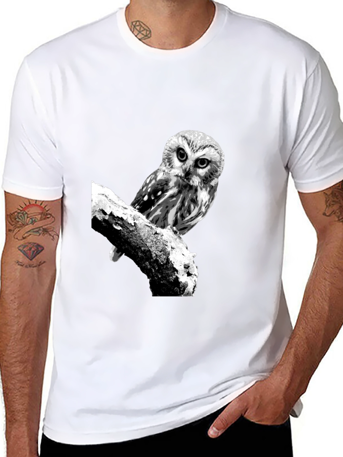 Owl Graphic Tee - Black Cotton T-Shirt