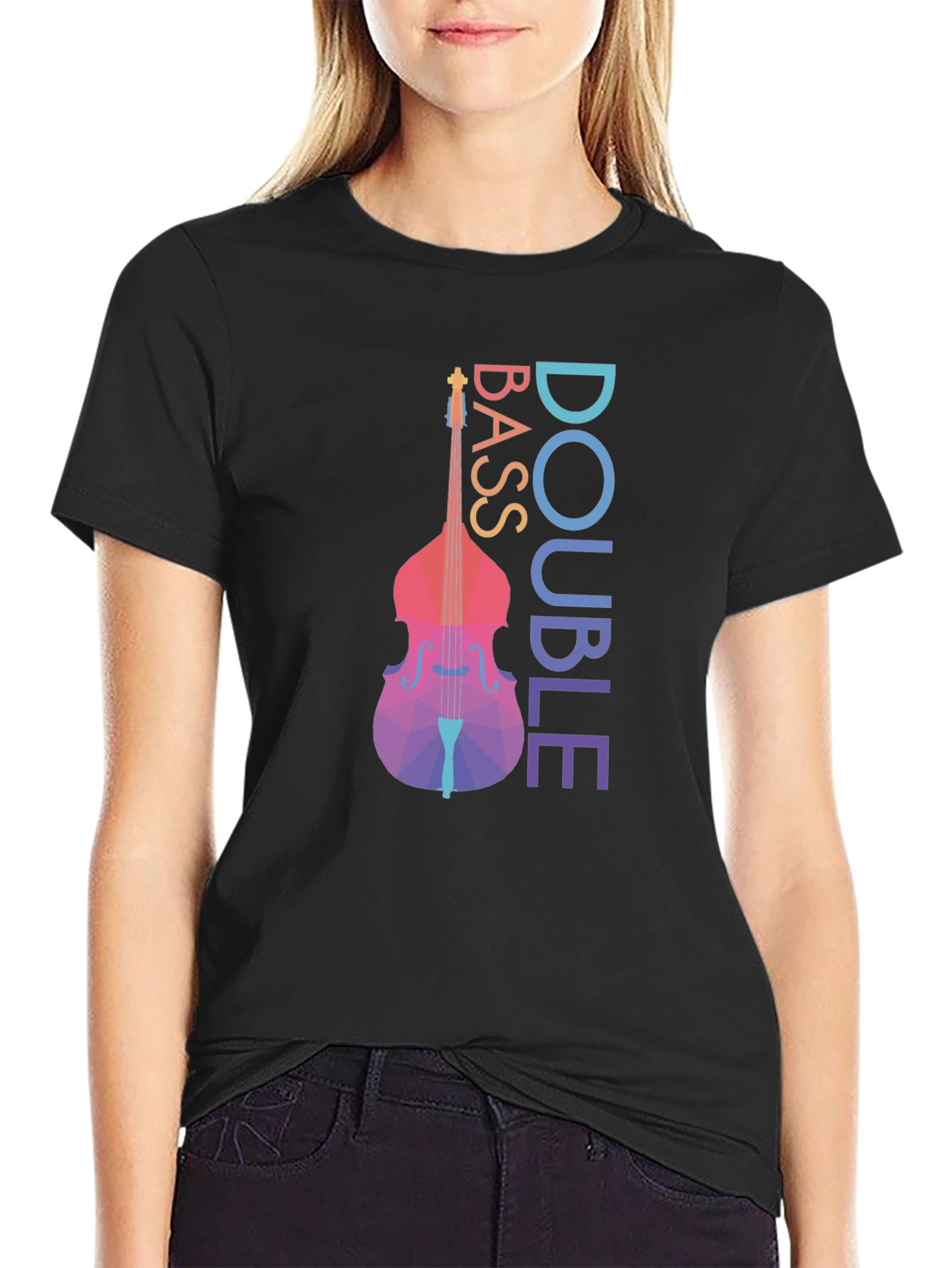 Double Bass Geometric Art Black T-Shirt