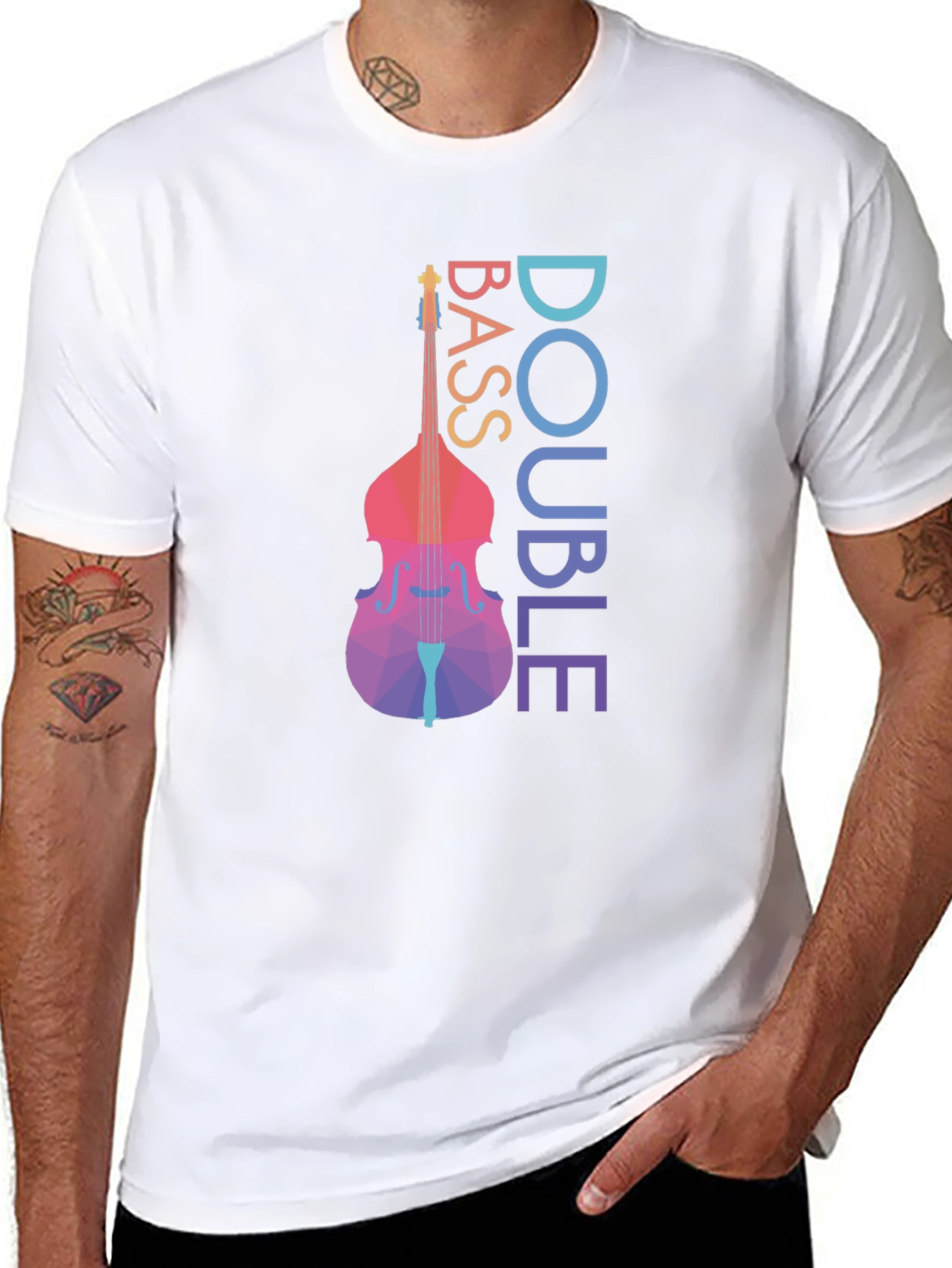 Double Bass Geometric Art Black T-Shirt