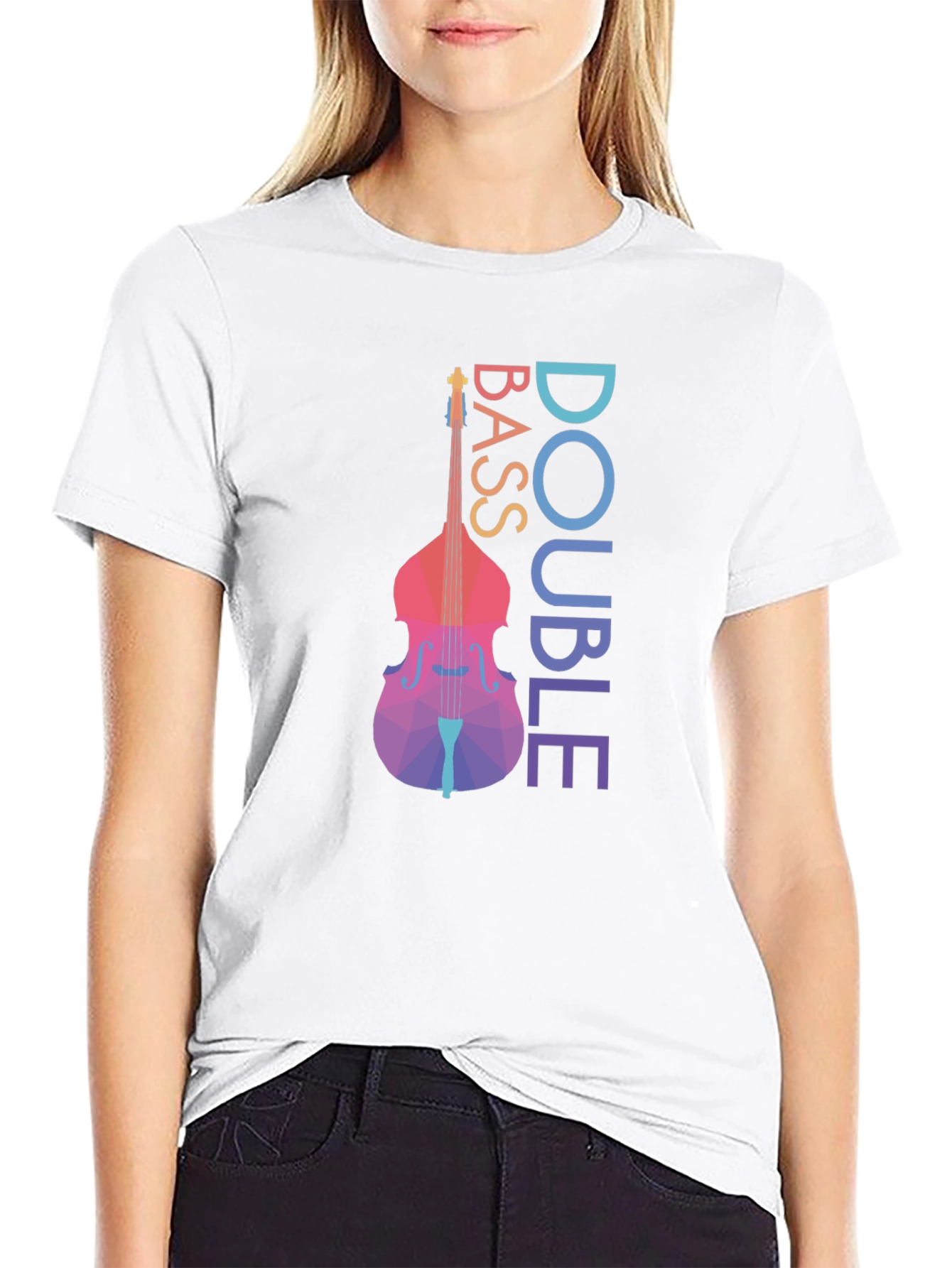 Double Bass Geometric Art Black T-Shirt