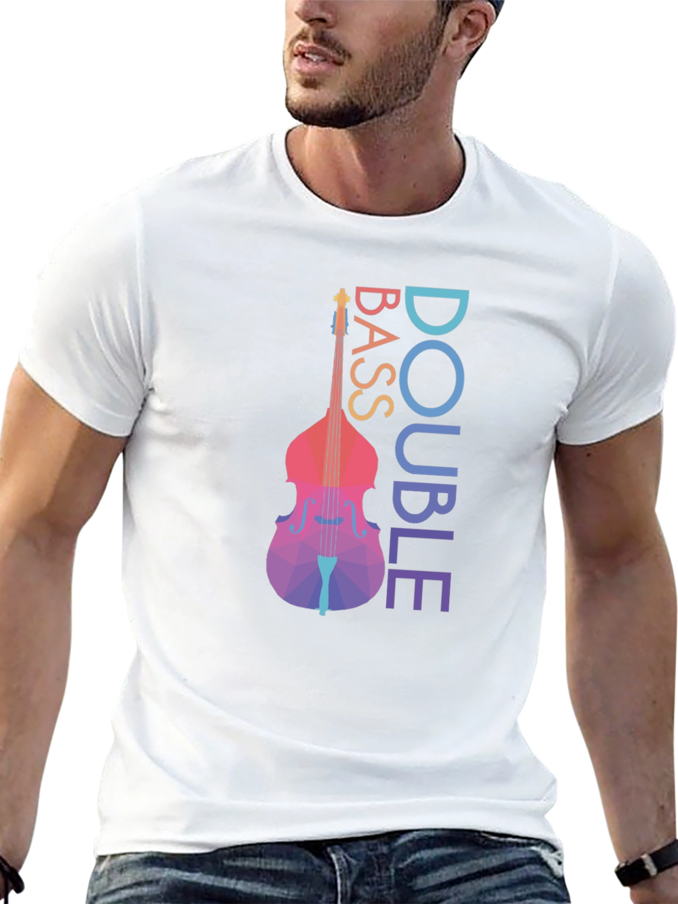 Double Bass Geometric Art Black T-Shirt
