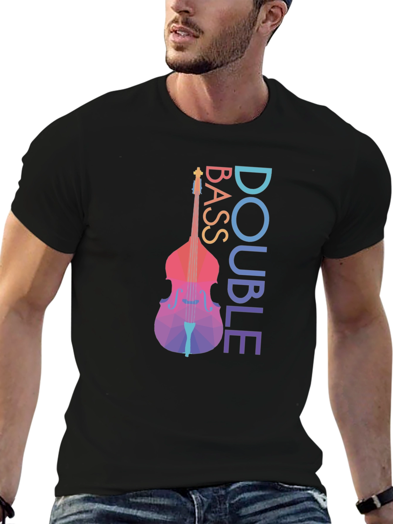 Double Bass Geometric Art Black T-Shirt