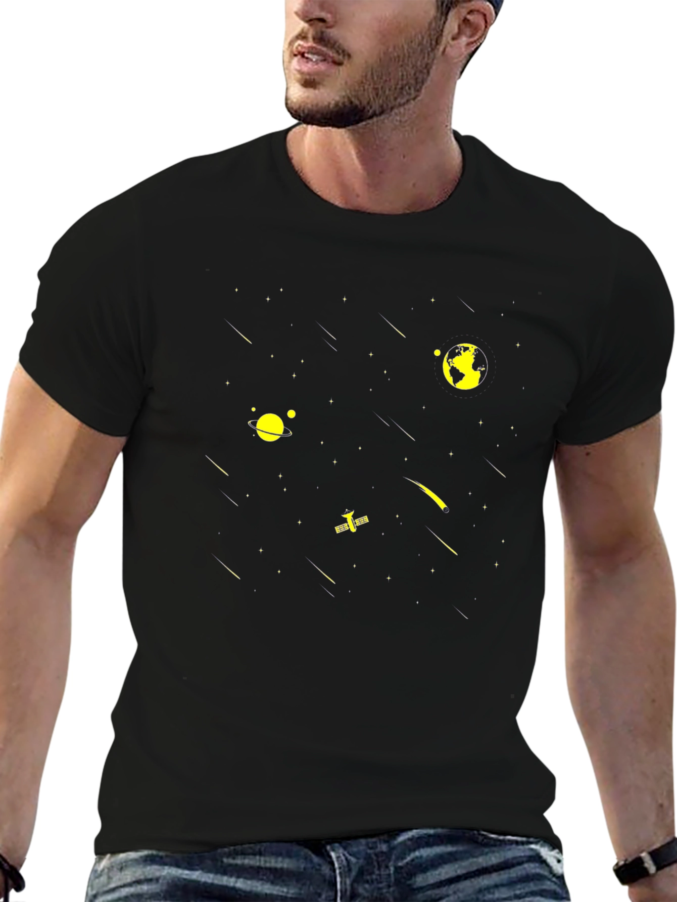 Space Galaxy Print Black T-Shirt