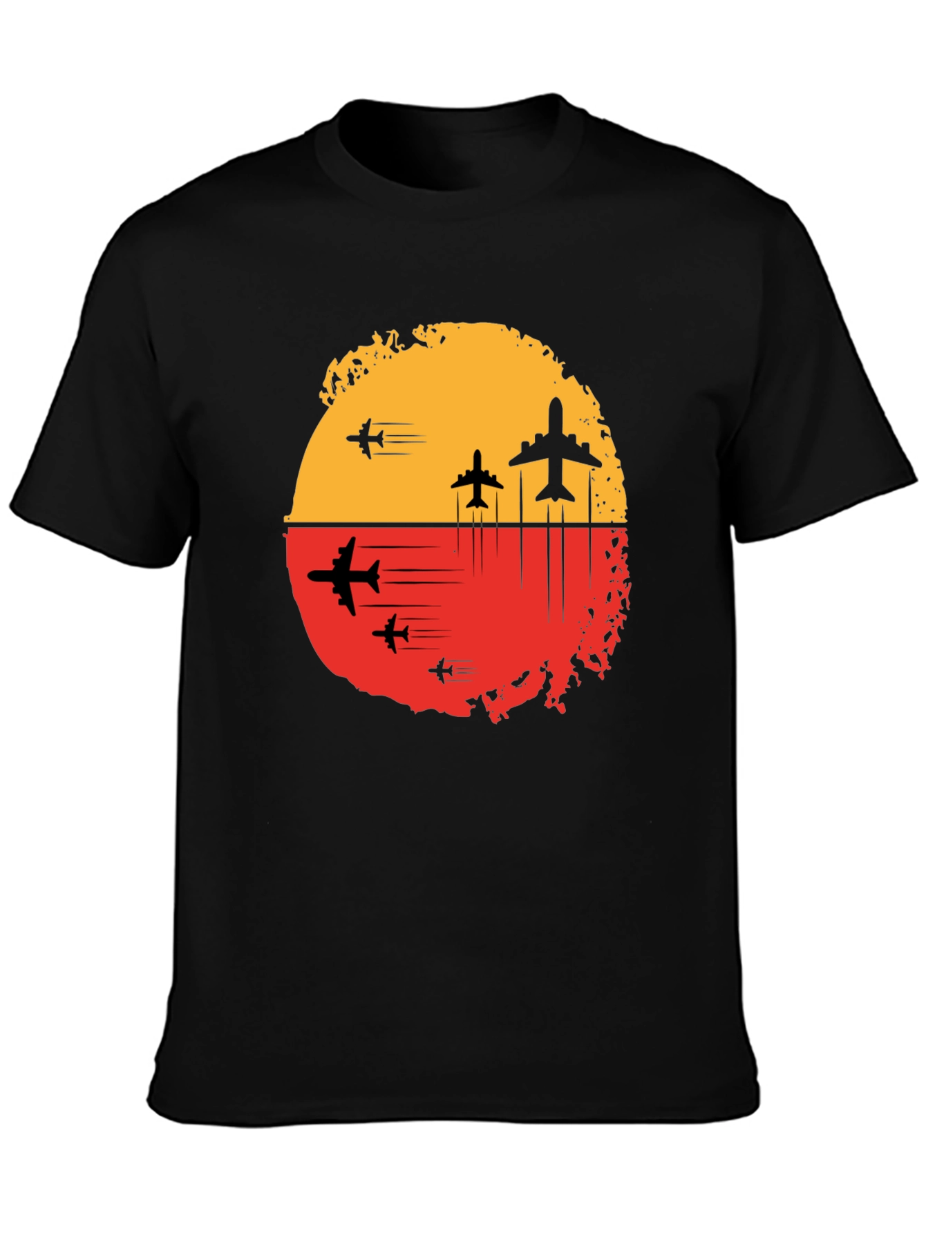 Airplane Sunset Graphic Tee - Black Travel Shirt