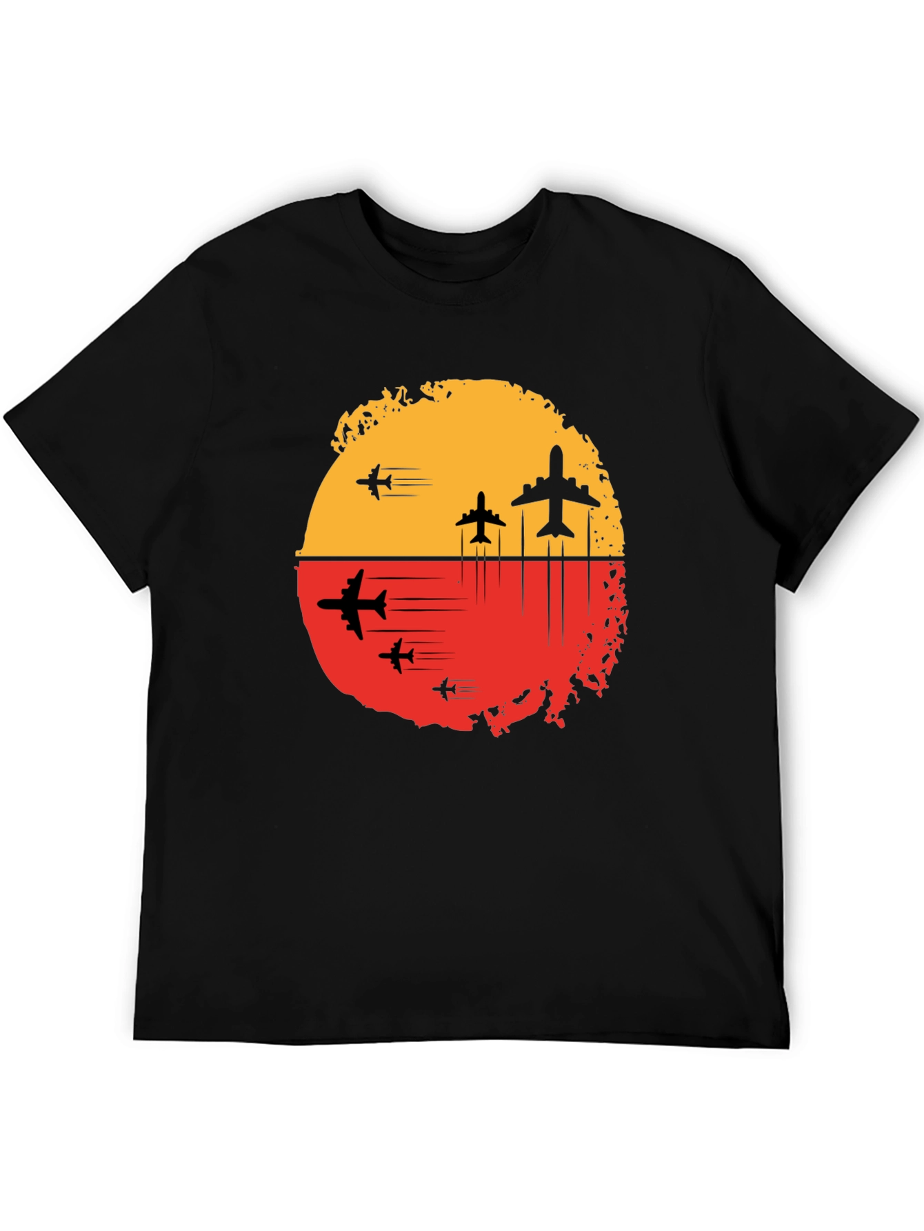 Airplane Sunset Graphic Tee - Black Travel Shirt