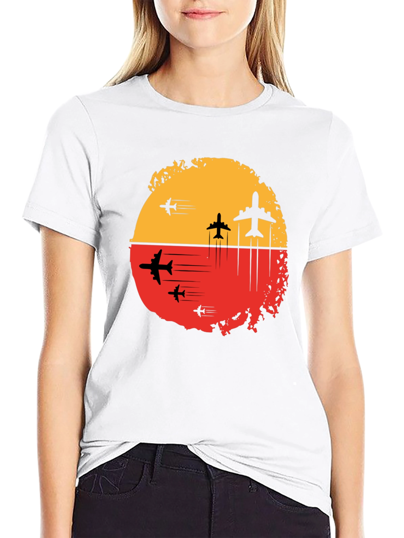 Airplane Sunset Graphic Tee - Black Travel Shirt