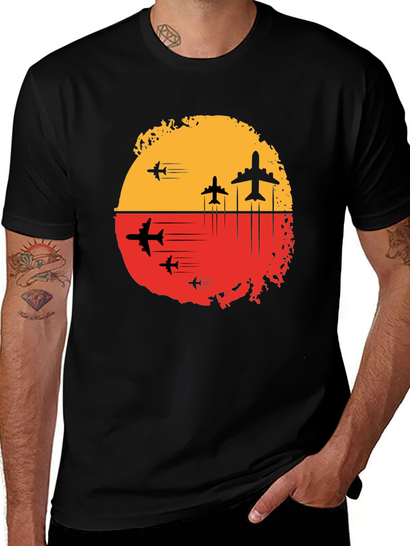Airplane Sunset Graphic Tee - Black Travel Shirt