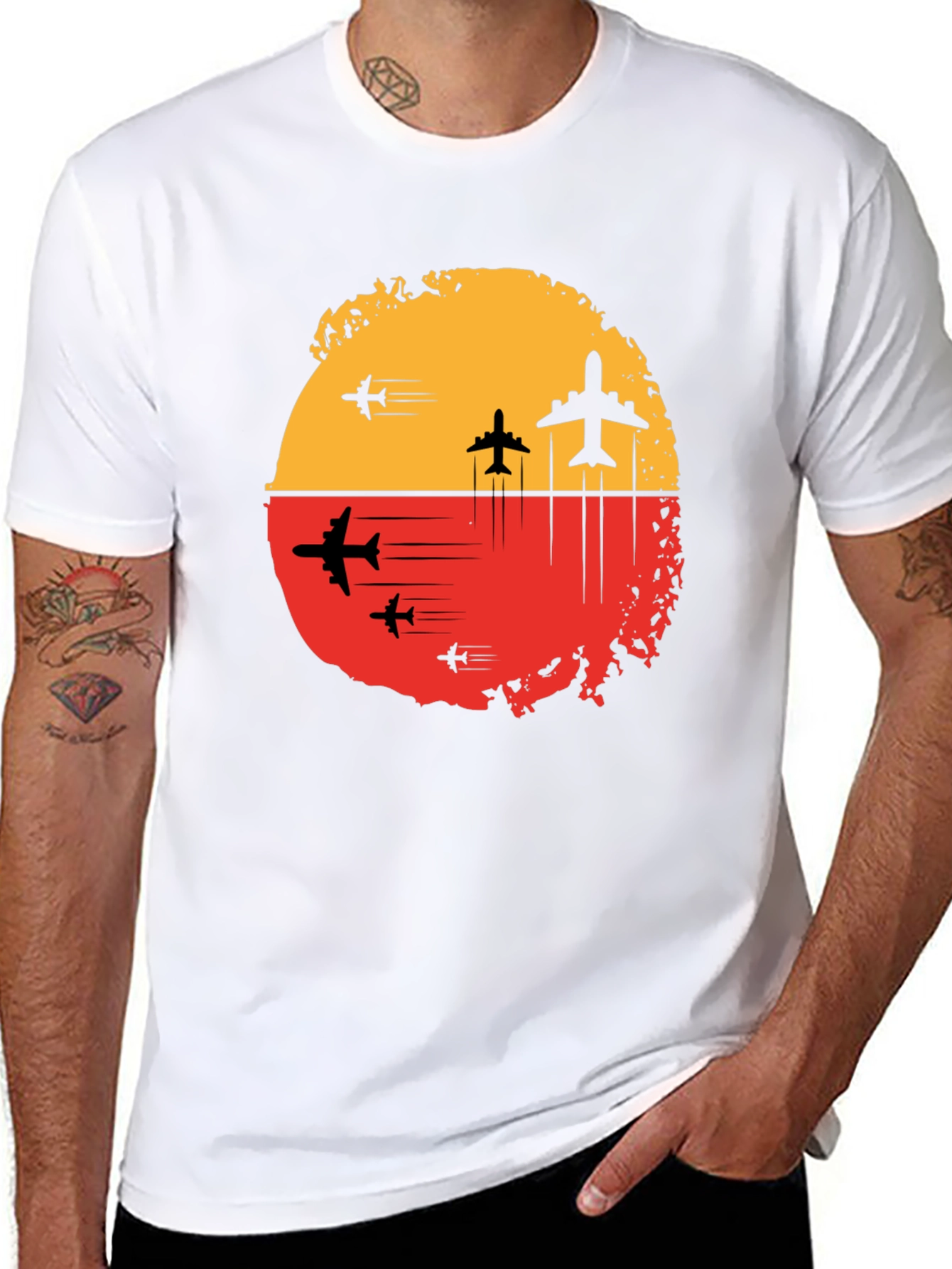 Airplane Sunset Graphic Tee - Black Travel Shirt