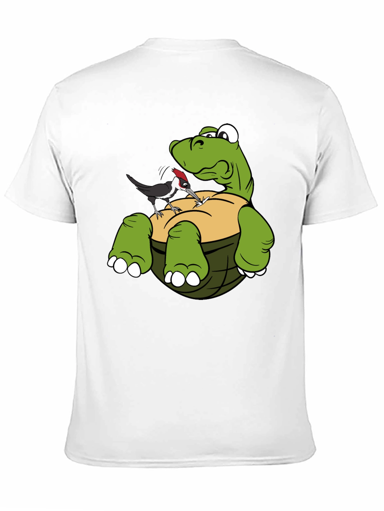 Cartoon Turtle & Woodpecker Graphic T-Shirt