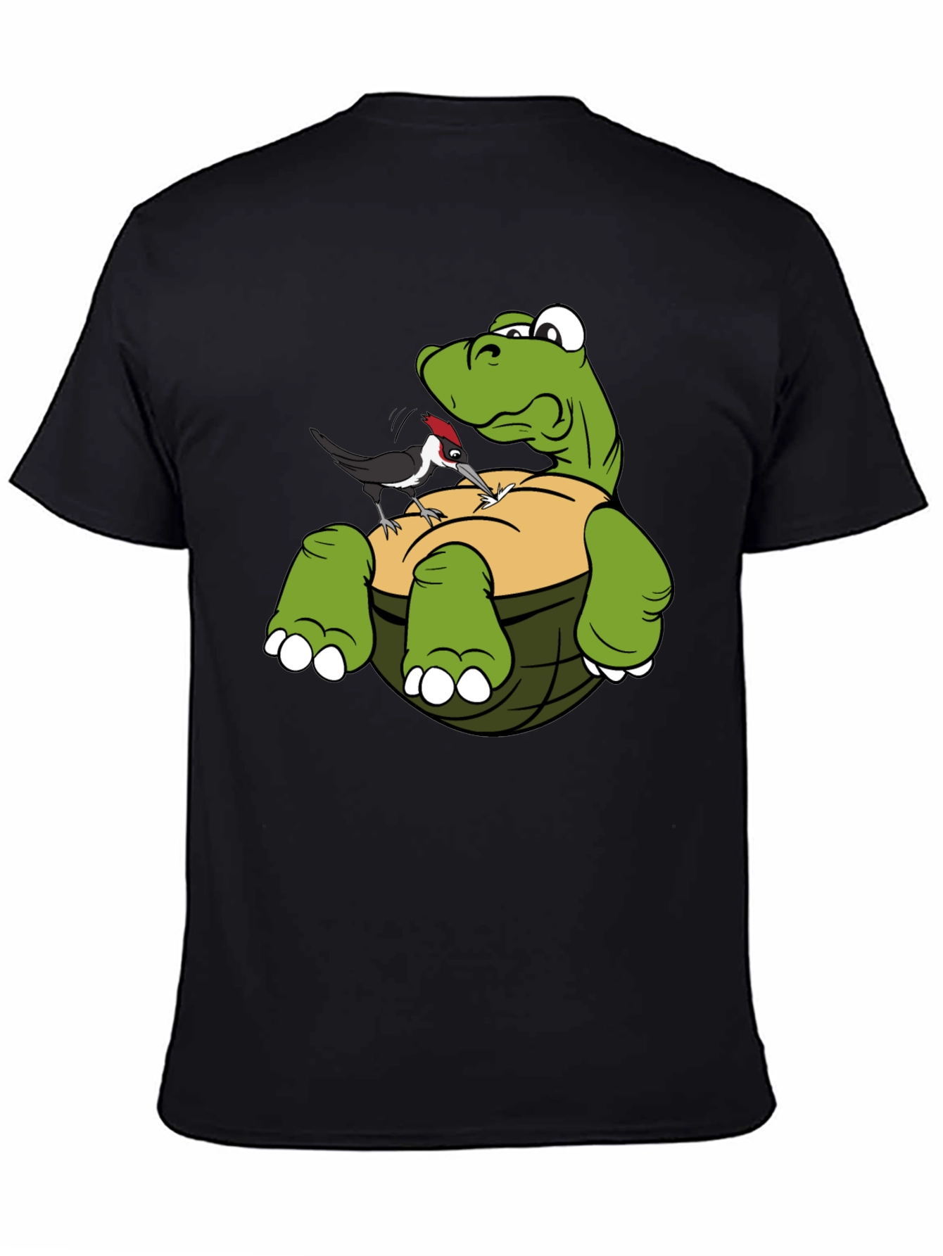 Cartoon Turtle & Woodpecker Graphic T-Shirt