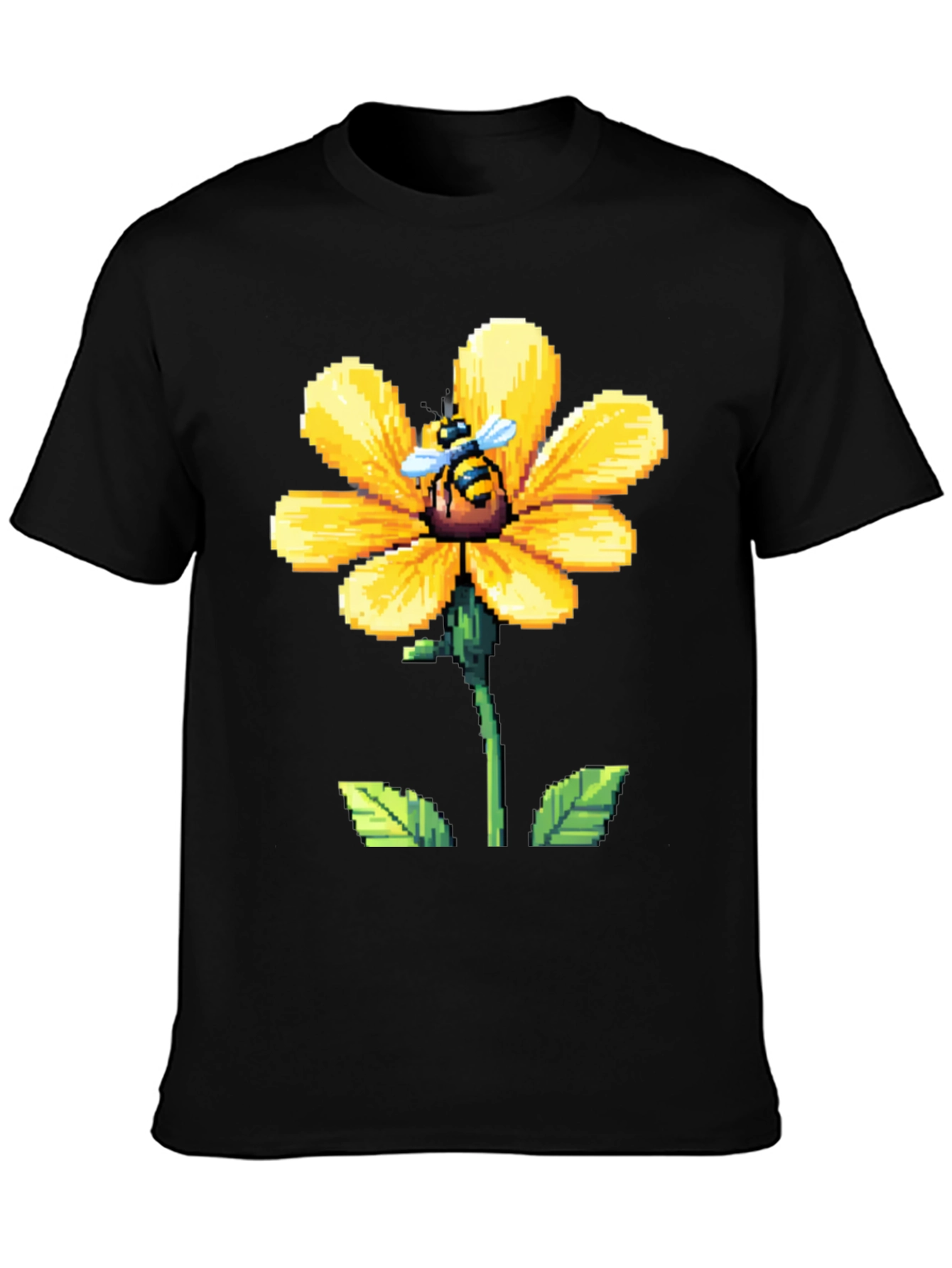 Pixel Bee on Pixel Flower Graphic Tee - Black