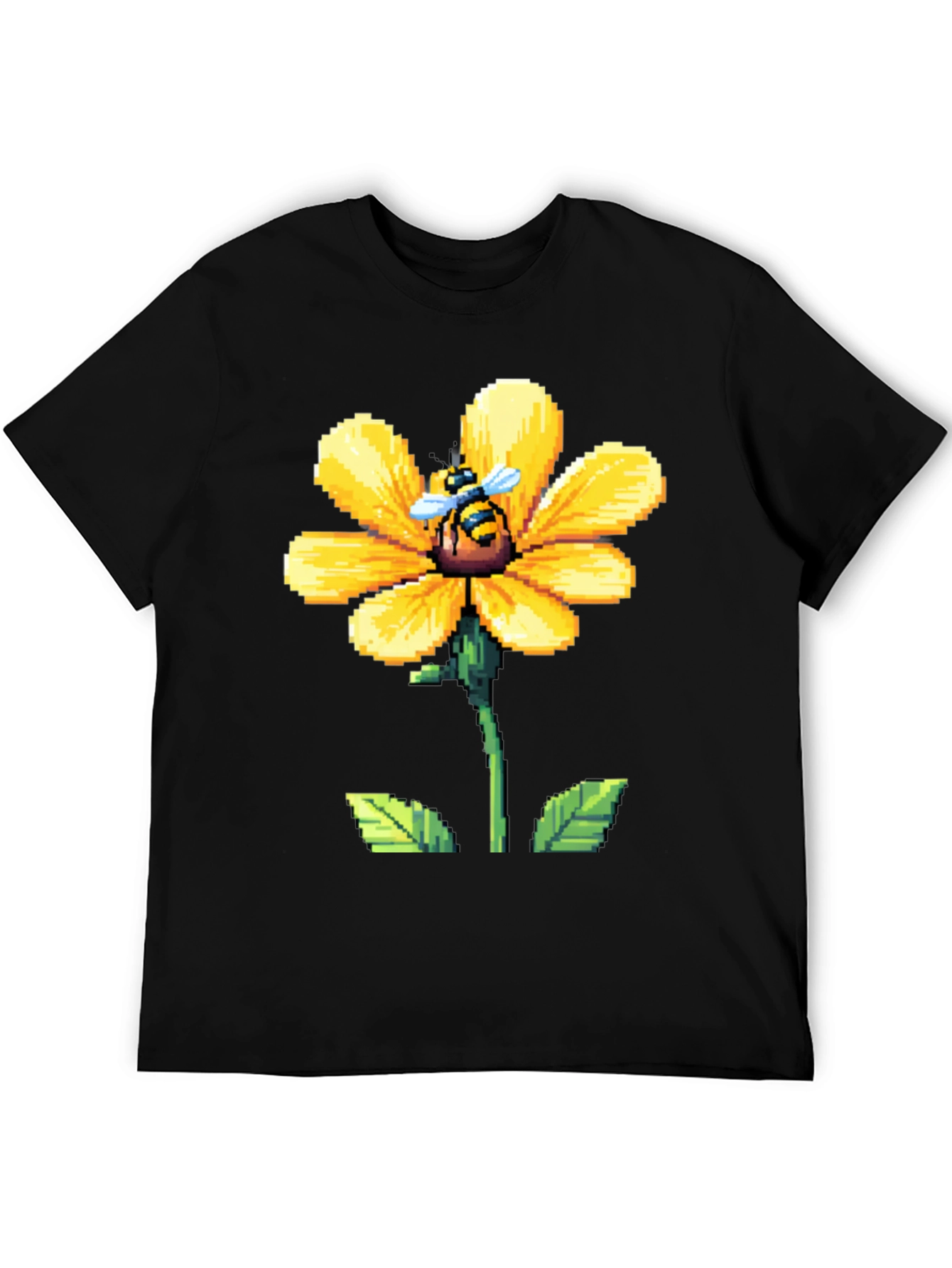 Pixel Bee on Pixel Flower Graphic Tee - Black