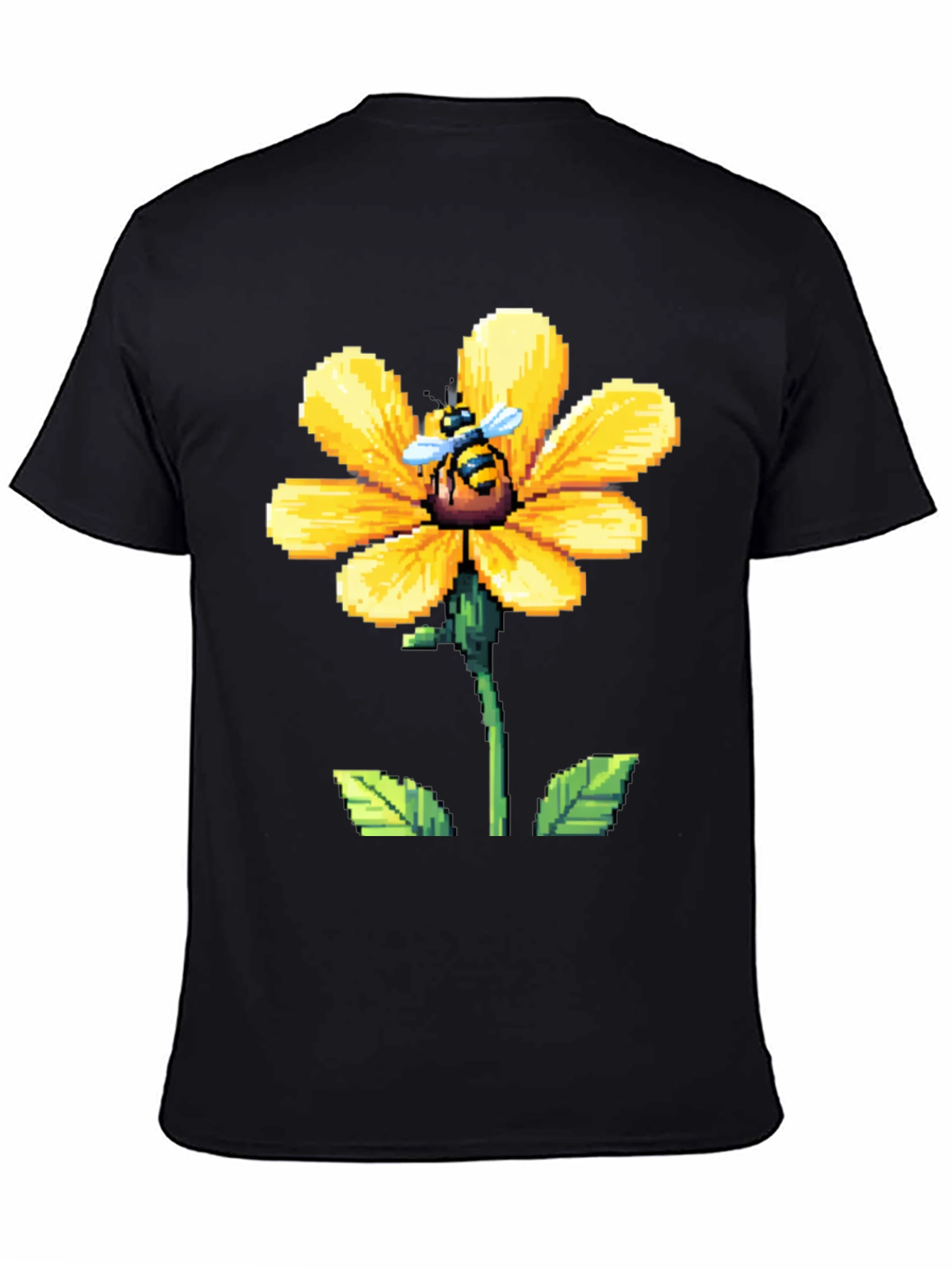 Pixel Bee on Pixel Flower Graphic Tee - Black
