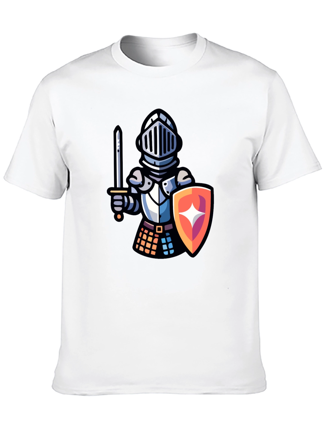 Knight Cartoon Graphic T-Shirt - Black Crew Neck Tee