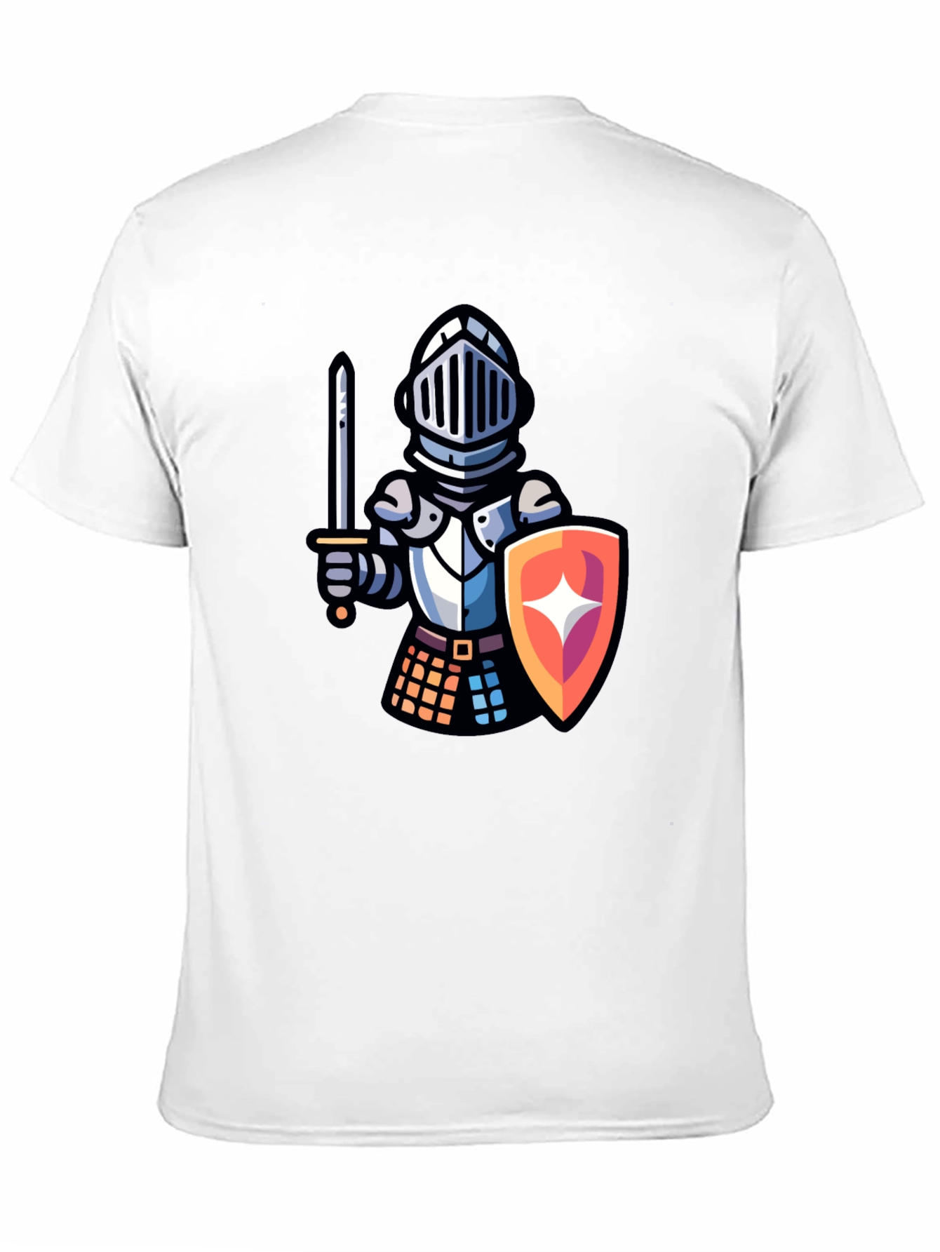 Knight Cartoon Graphic T-Shirt - Black Crew Neck Tee
