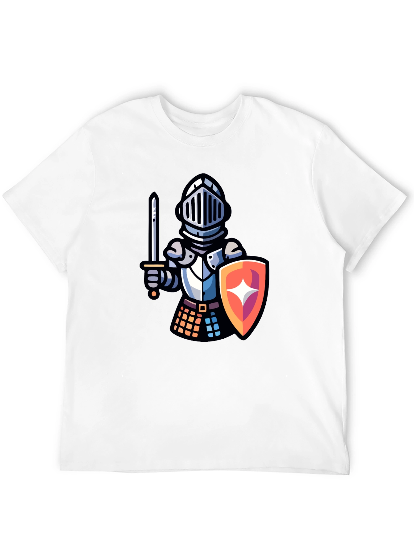 Knight Cartoon Graphic T-Shirt - Black Crew Neck Tee