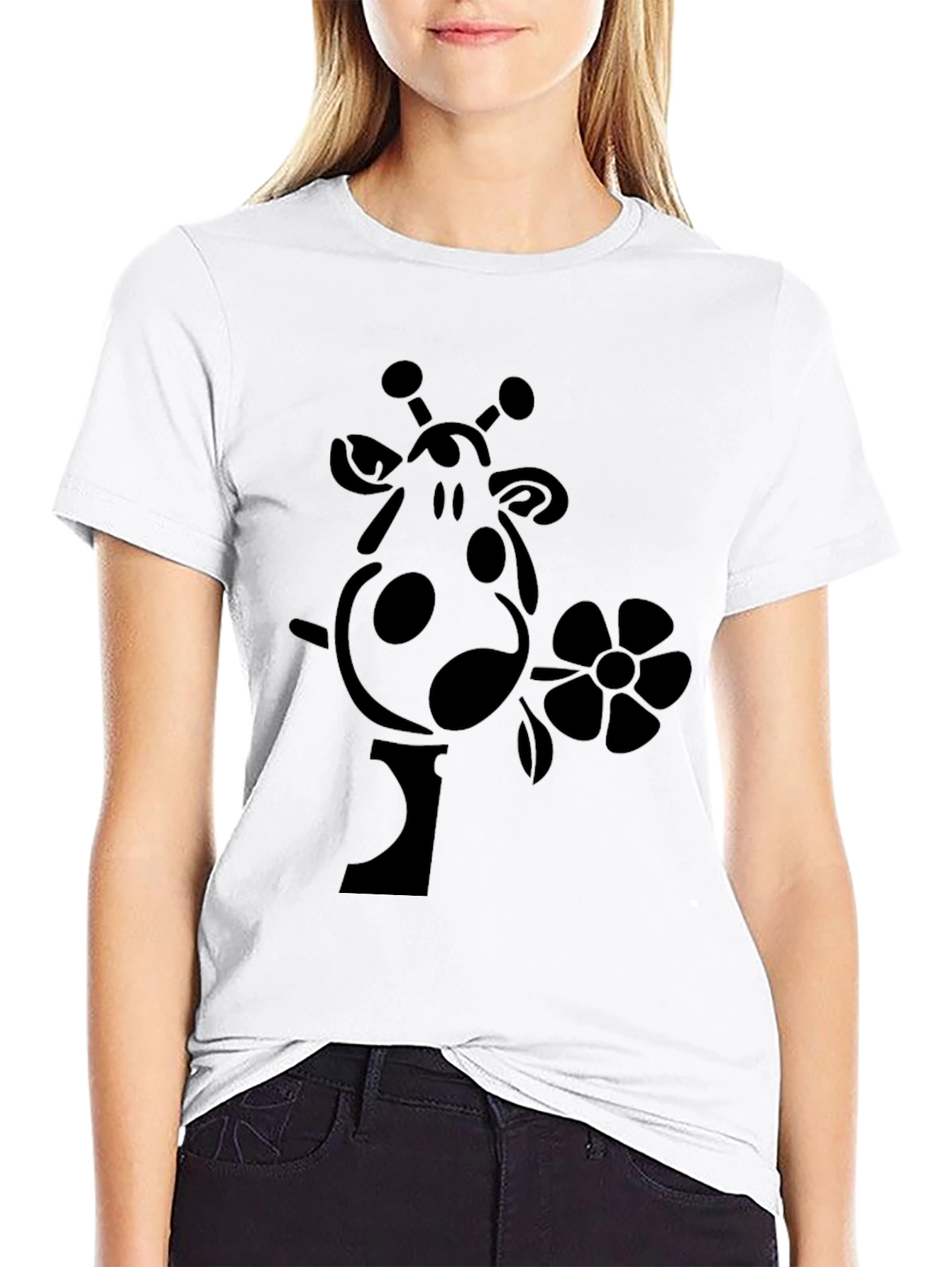 Giraffe Flower Graphic Tee - Black