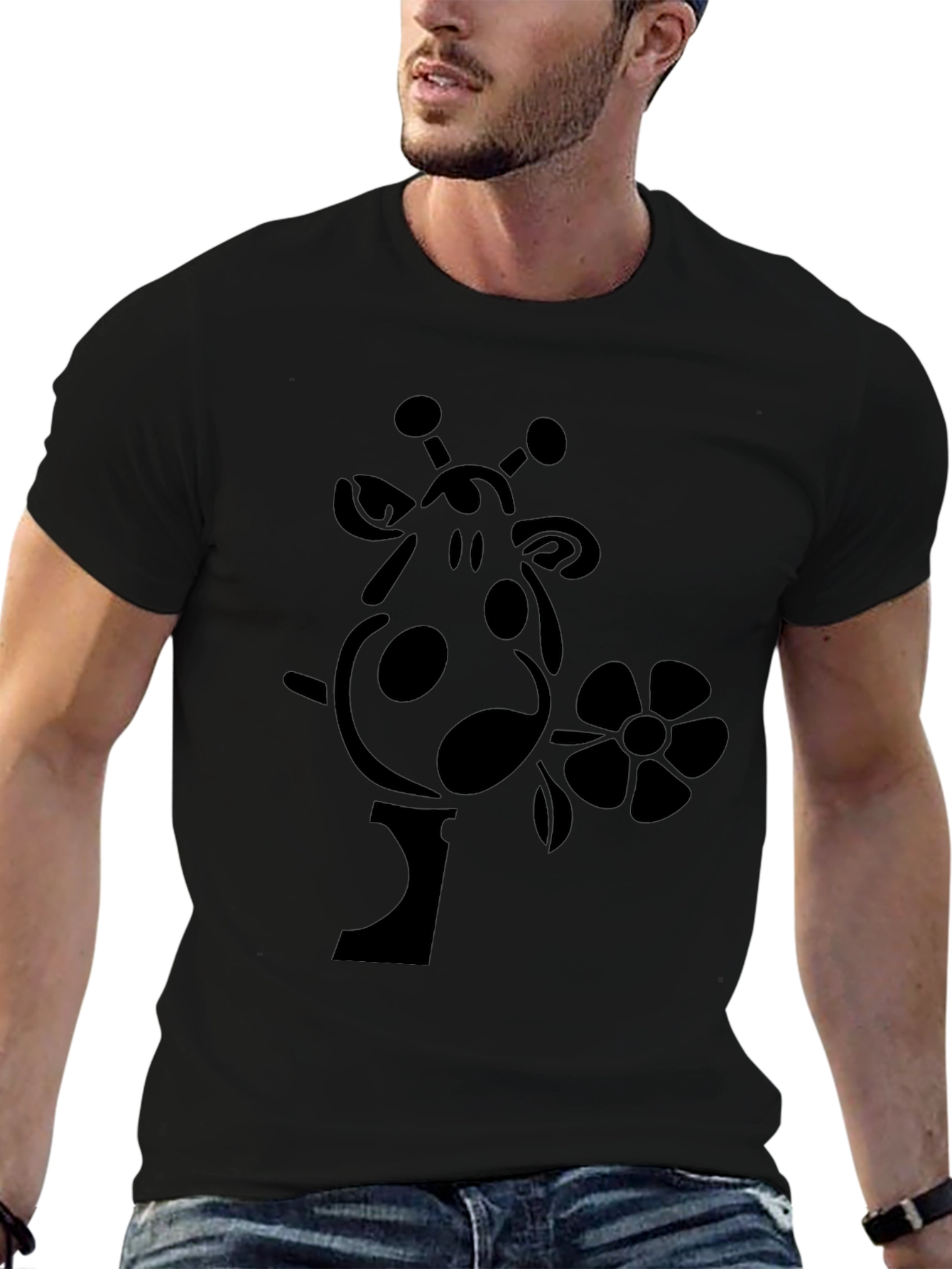 Giraffe Flower Graphic Tee - Black