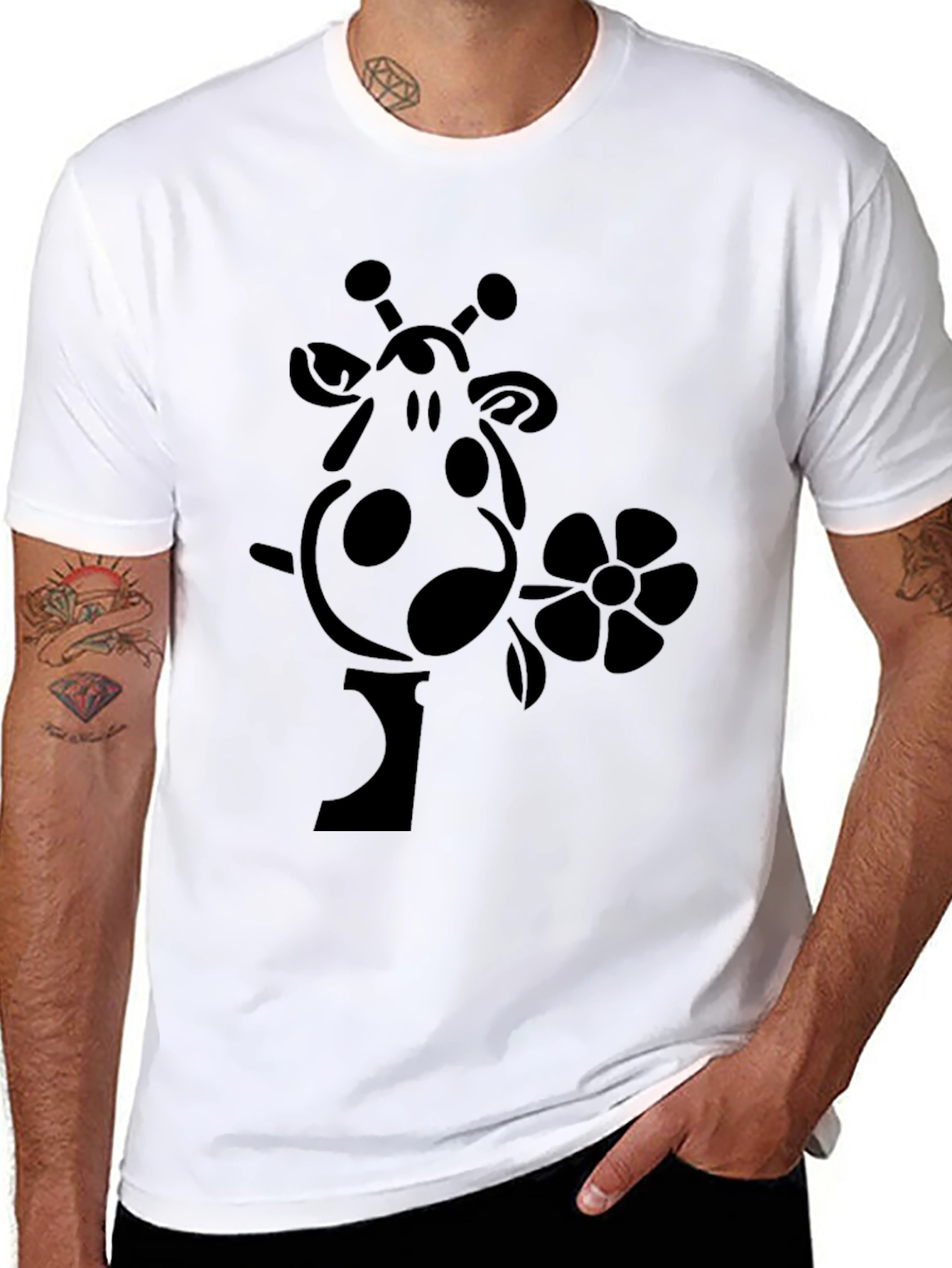 Giraffe Flower Graphic Tee - Black