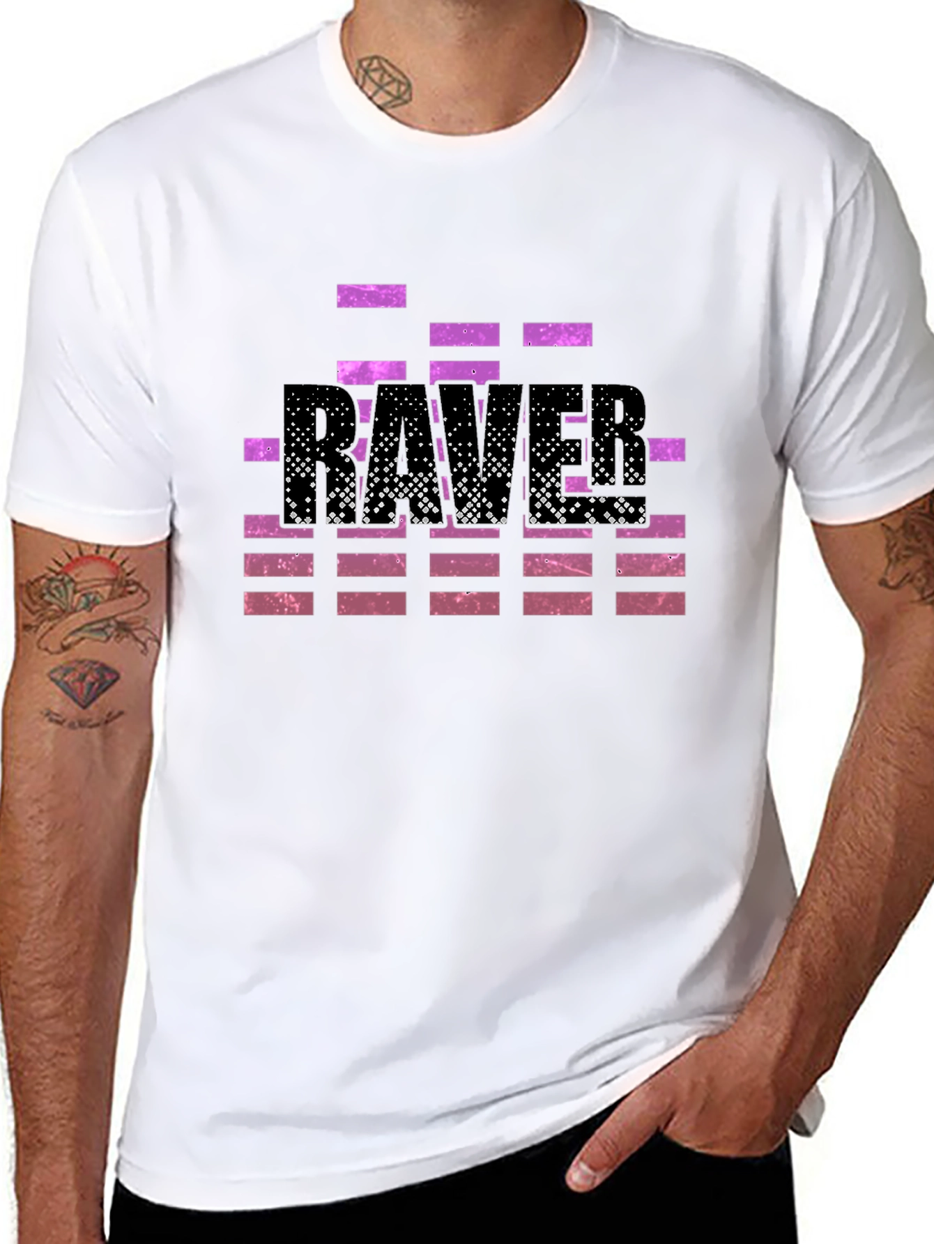 Retro Rave T-Shirt - Black with Purple Pixel Design