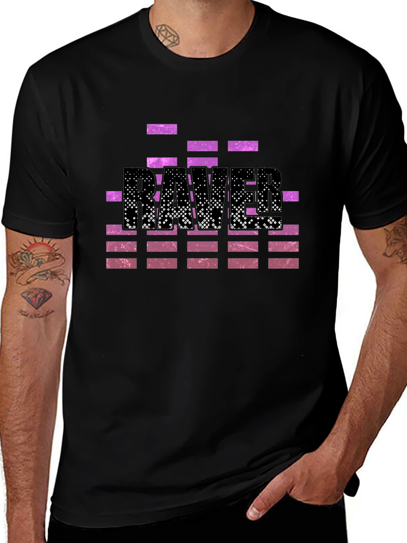 Retro Rave T-Shirt - Black with Purple Pixel Design
