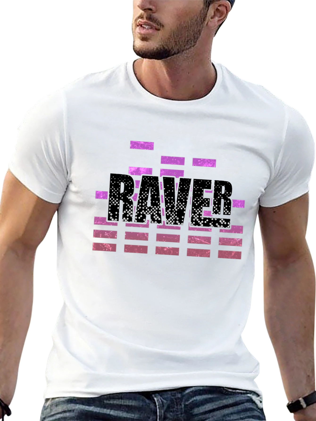 Retro Rave T-Shirt - Black with Purple Pixel Design
