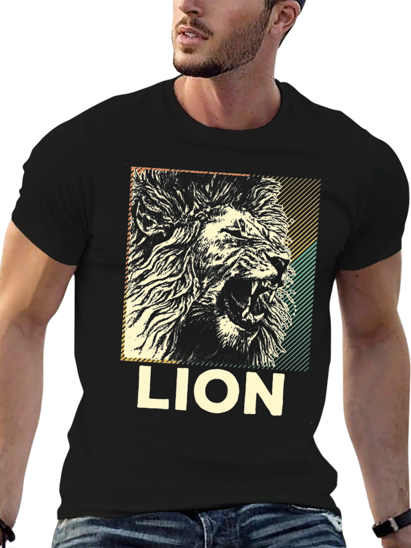 Lion Graphic Print Black T-Shirt