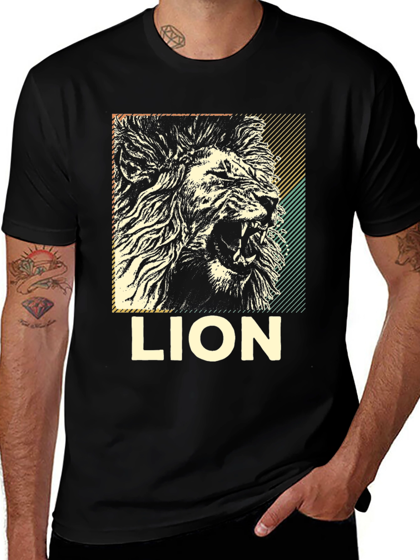 Lion Graphic Print Black T-Shirt