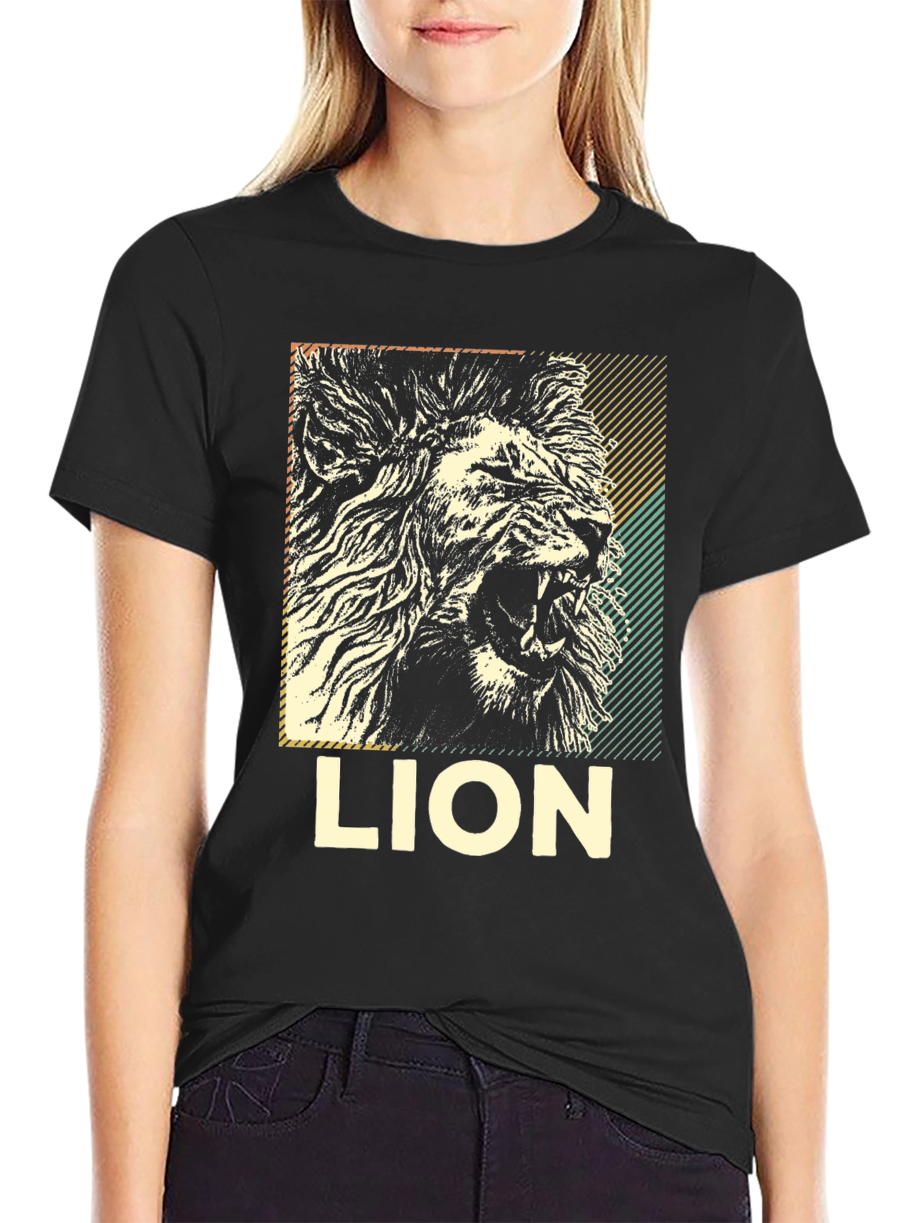 Lion Graphic Print Black T-Shirt