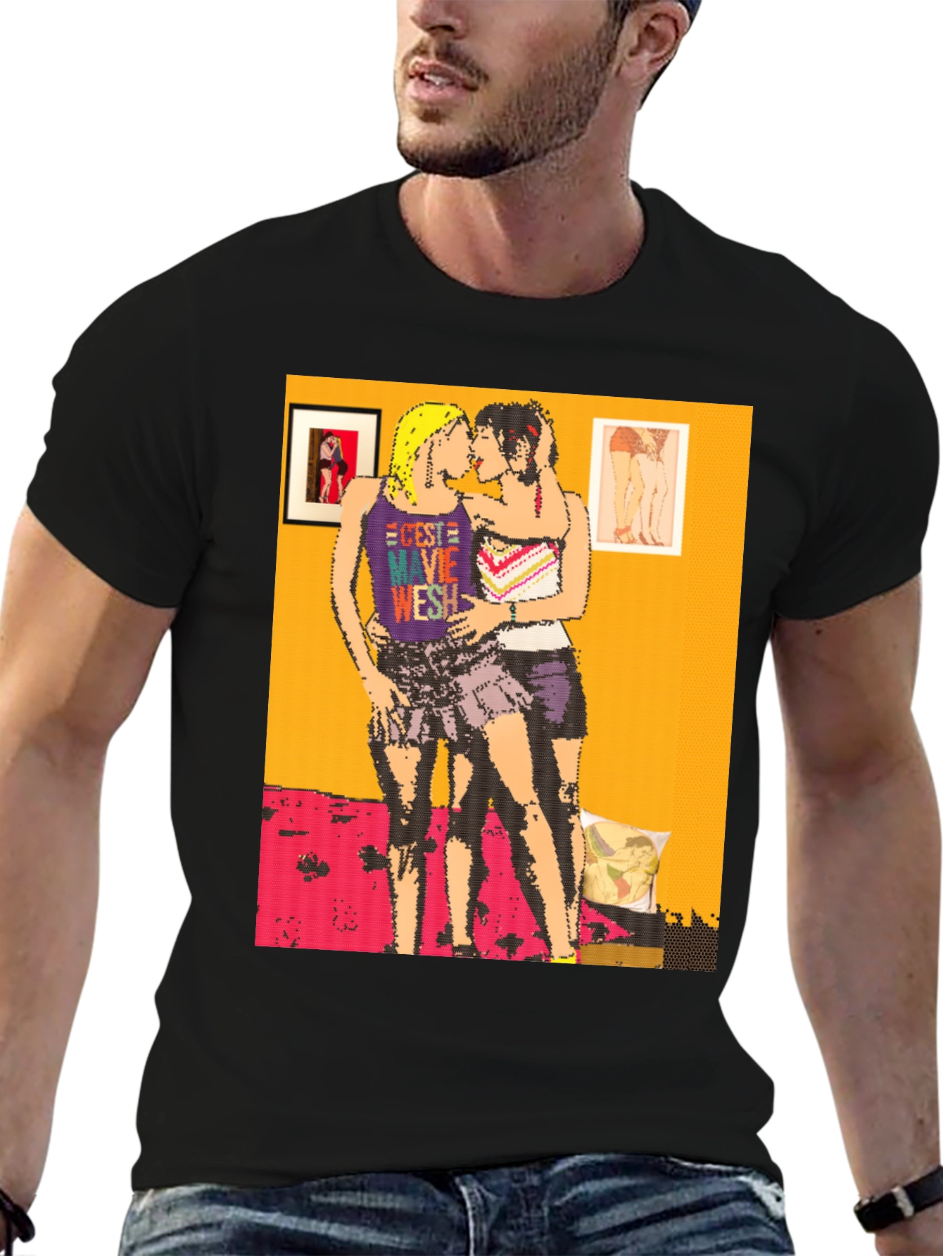 Retro Pixel Art Lesbian Kiss T-Shirt
