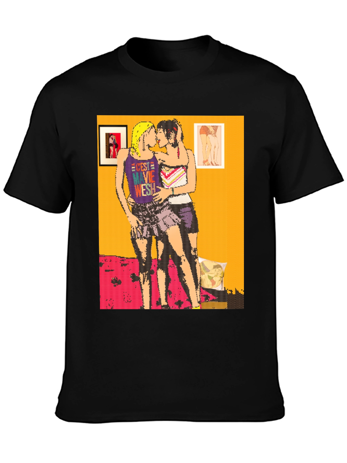 Retro Pixel Art Lesbian Kiss T-Shirt